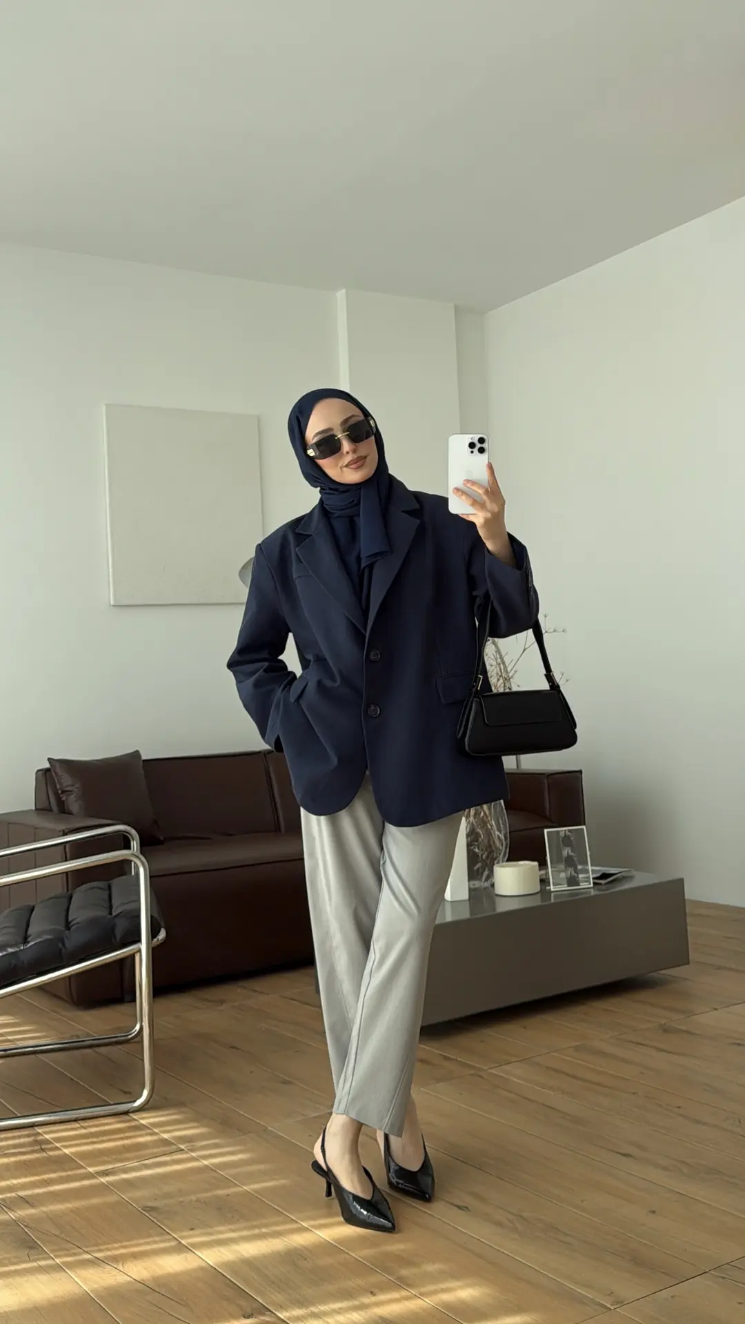 Oversize Keten Ceket Lacivert 