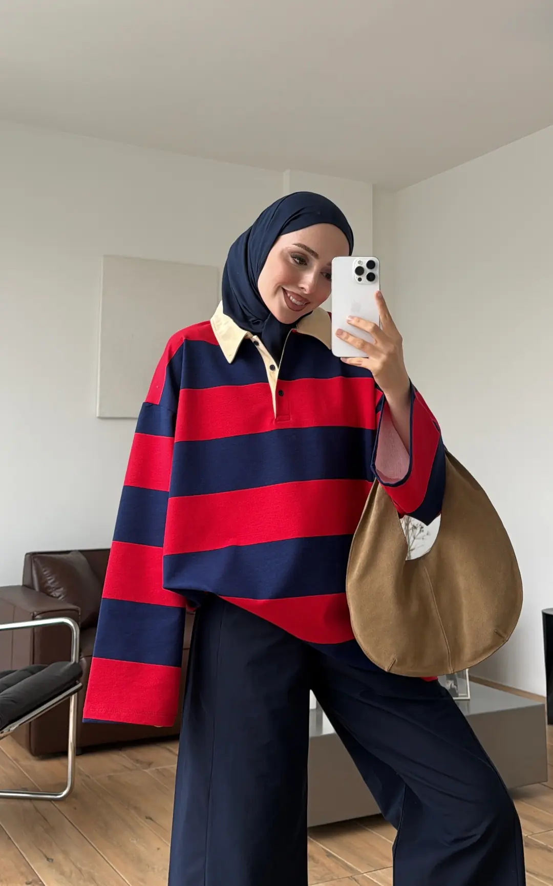 Polo Yaka Kalın Çizgili Sweat