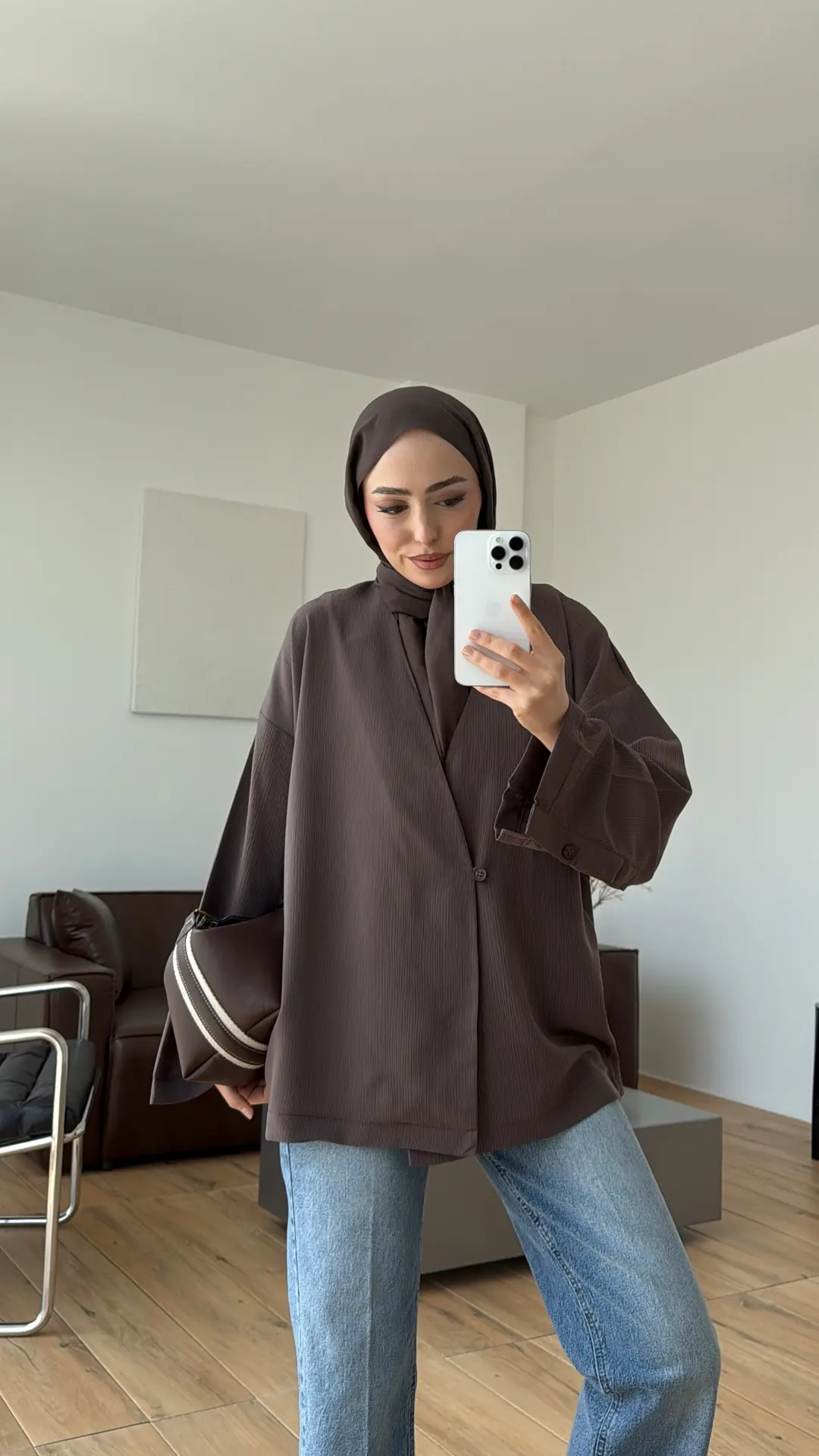 Yandan Düğmeli Kimono Kahve