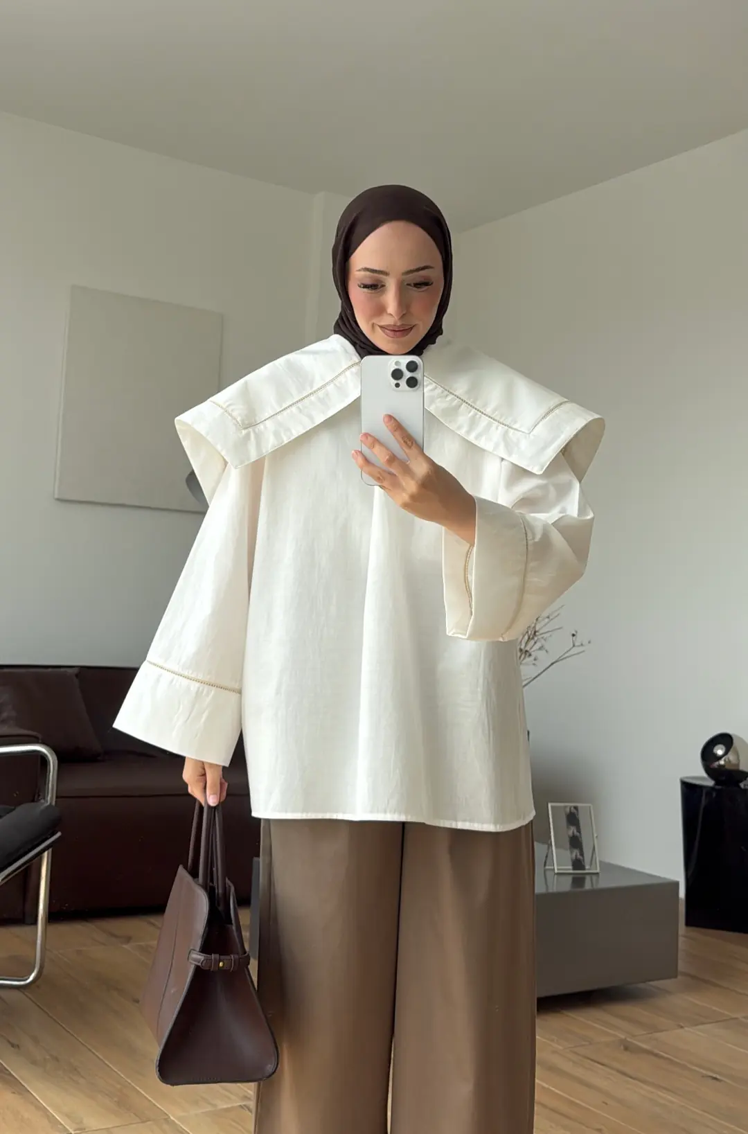 Biye Bağcıklı Dantelli Tunik Beyaz