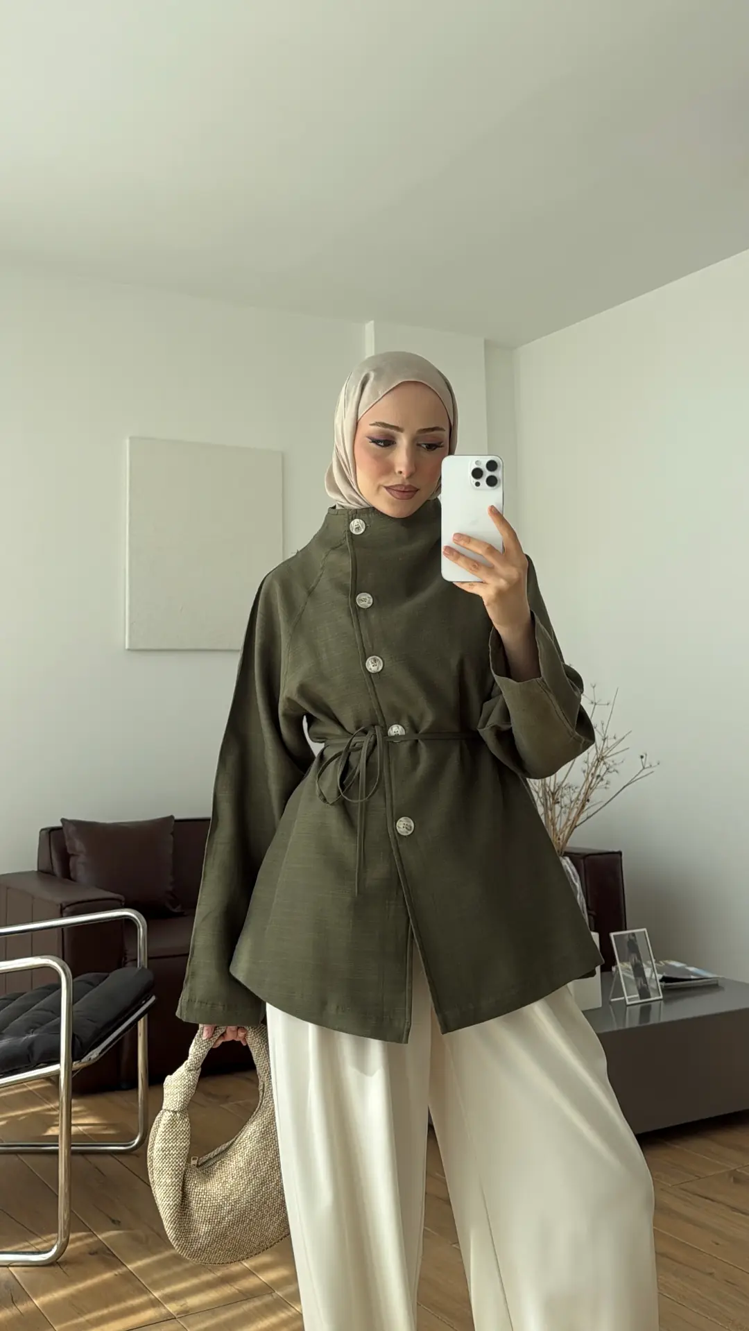Dik Yaka Yazlık Ceket Haki