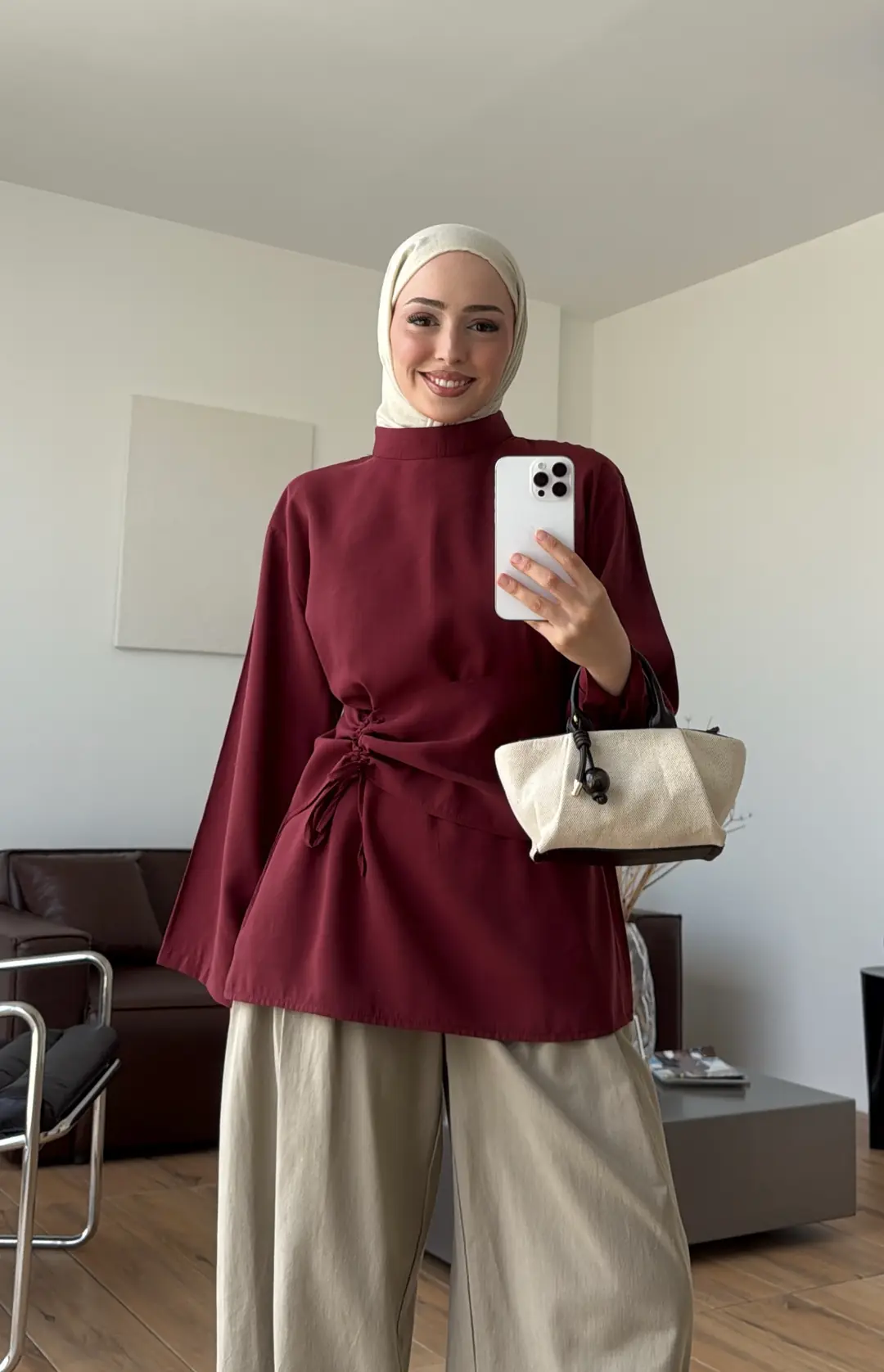 Korseli Modal Bluz Bordo