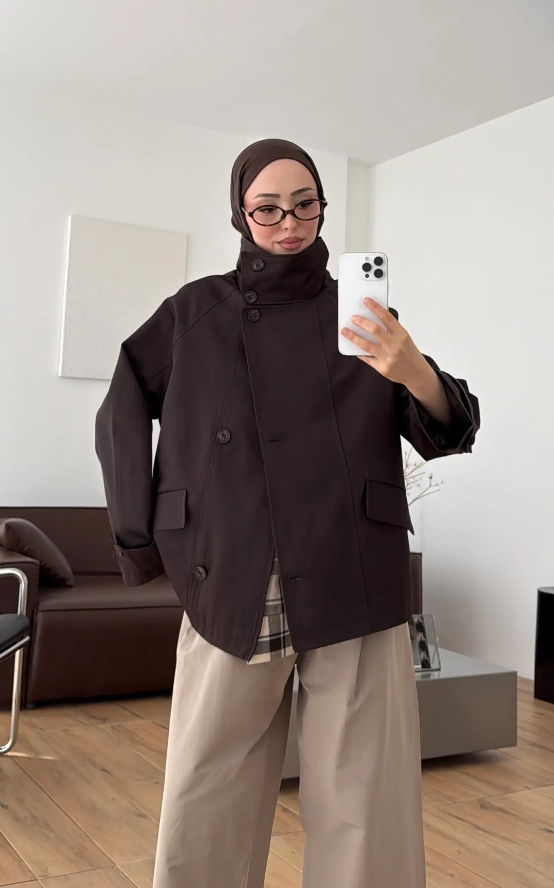 Geniş Yakalı Parka Kahve
