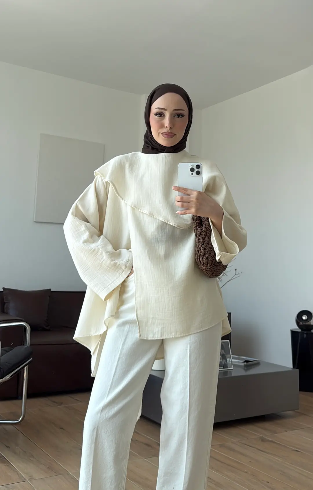 Şal Detaylı Müslin Bluz Krem