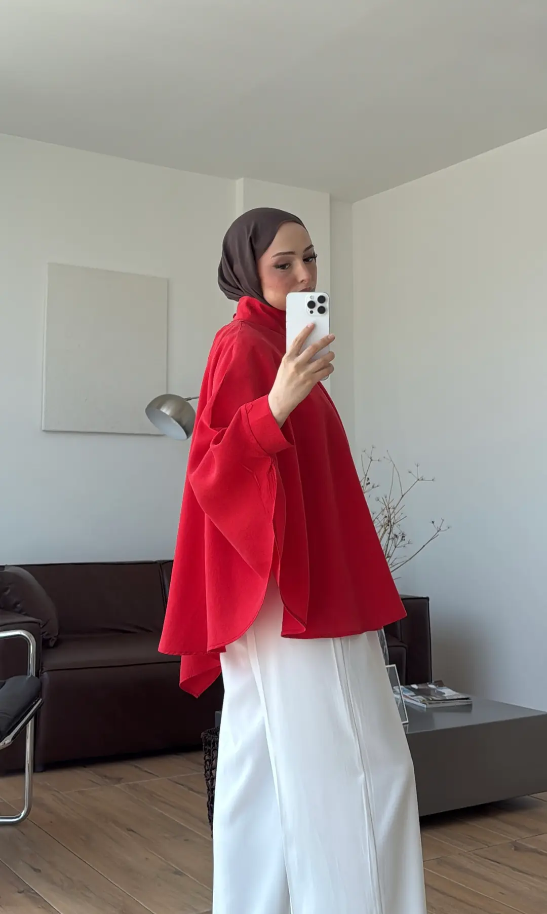 Dik Yaka Pelerin Bluz Kırmızı