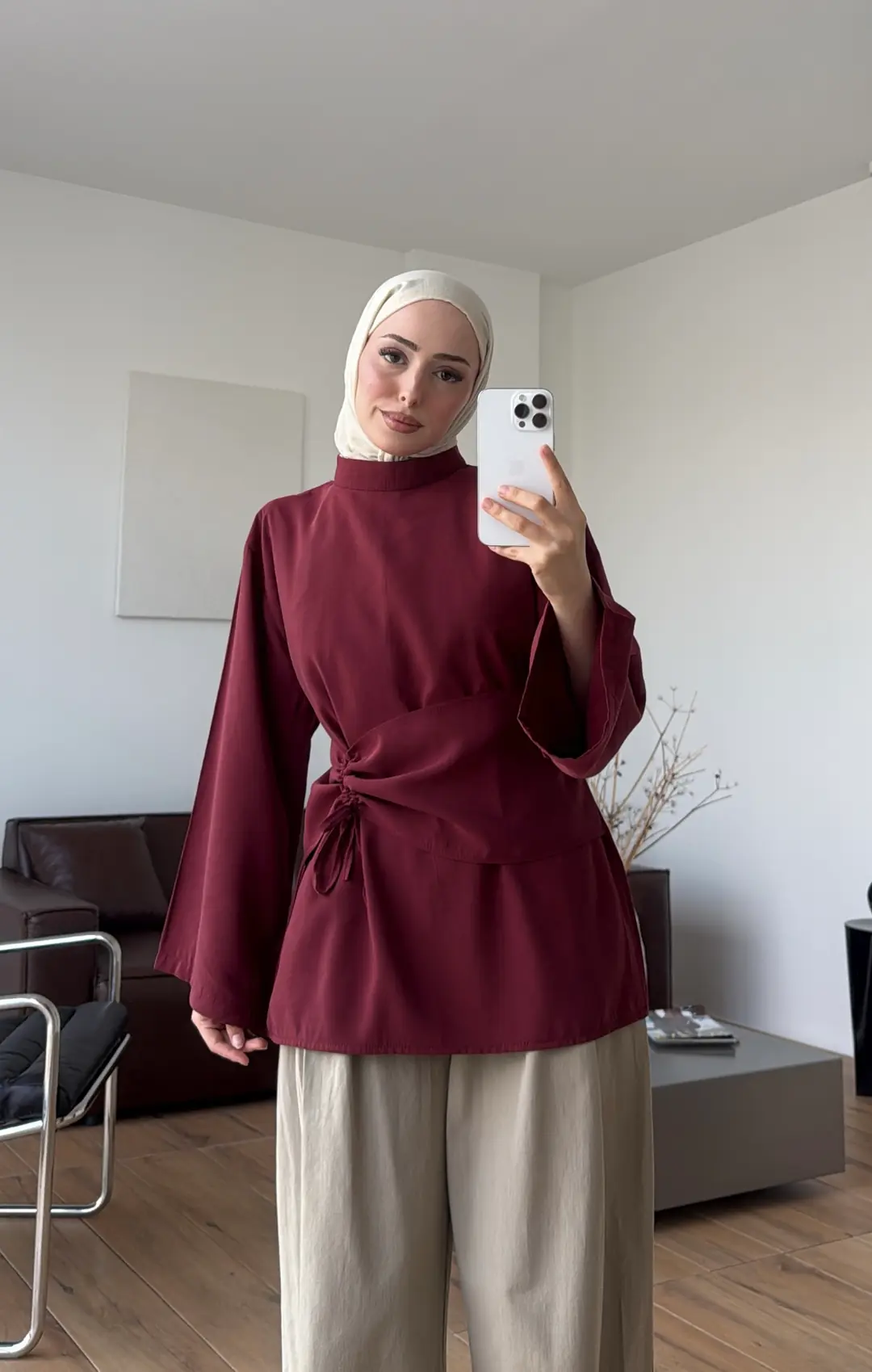 Korseli Modal Bluz Bordo