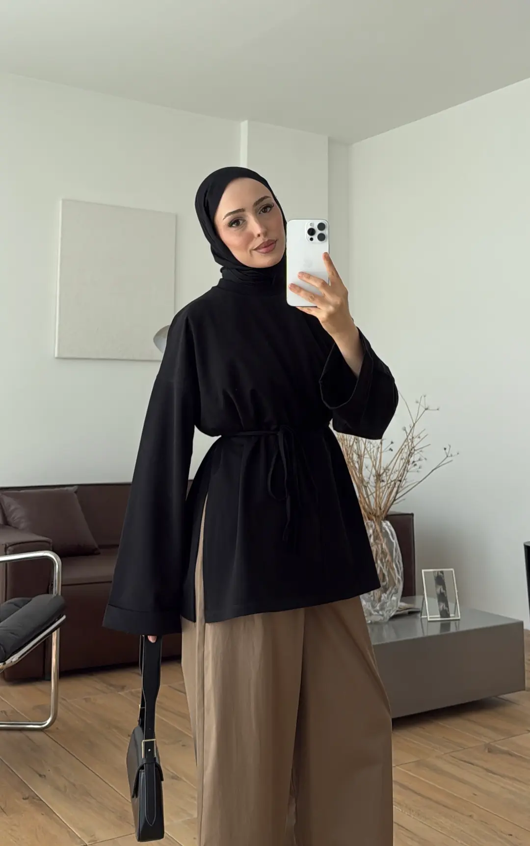 Bağlamalı Yanı Yırtmaç Detay Sweatshırt Siyah