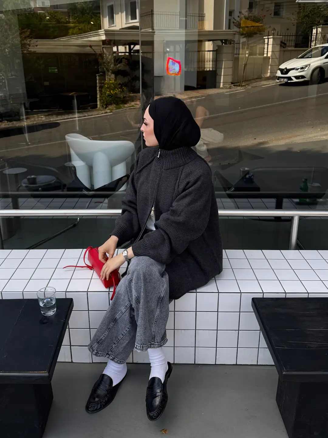 Çift Fermuarlı Triko Hırka Antrasit