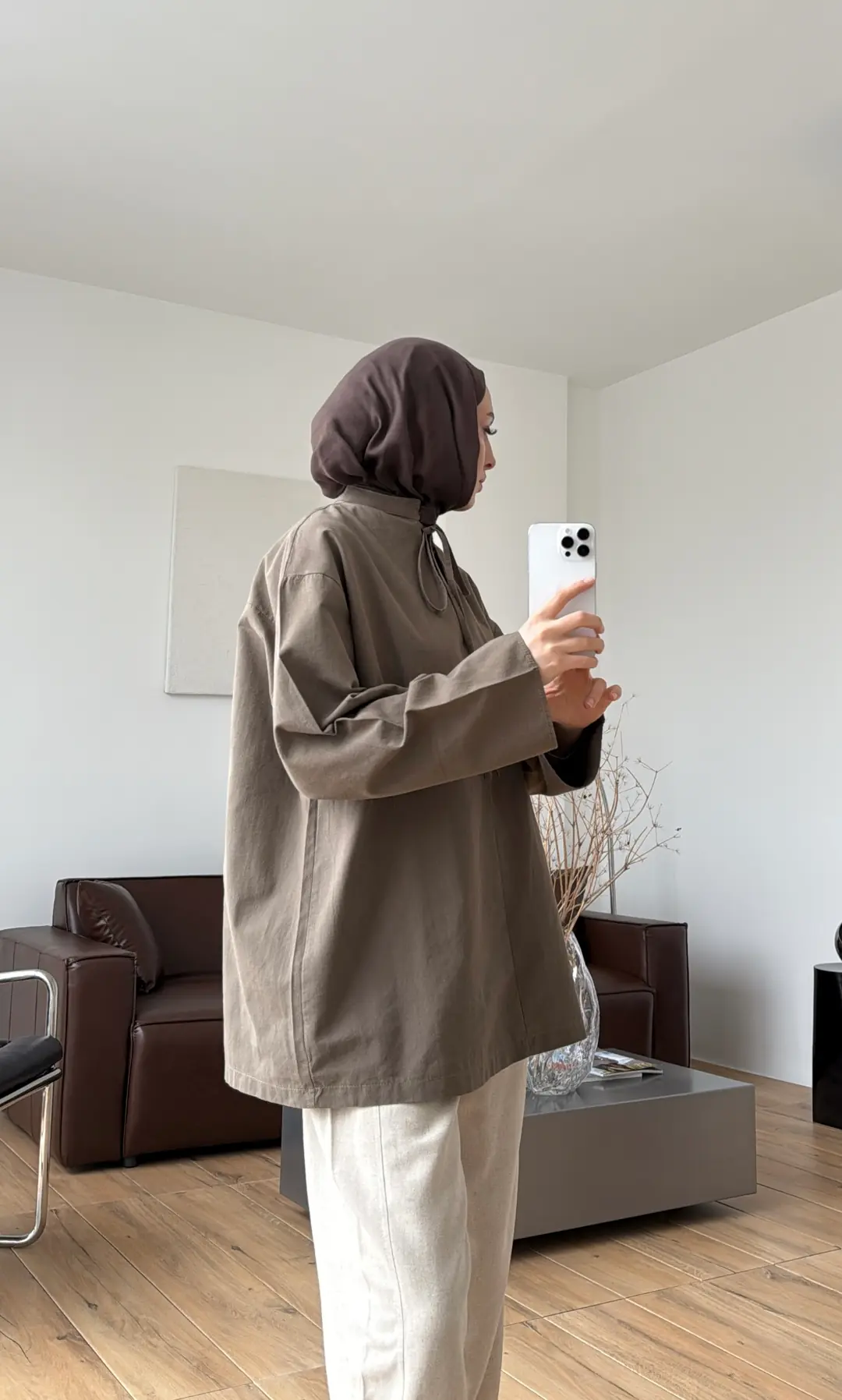 Yakası Bağlamalı Keten Bluz Haki