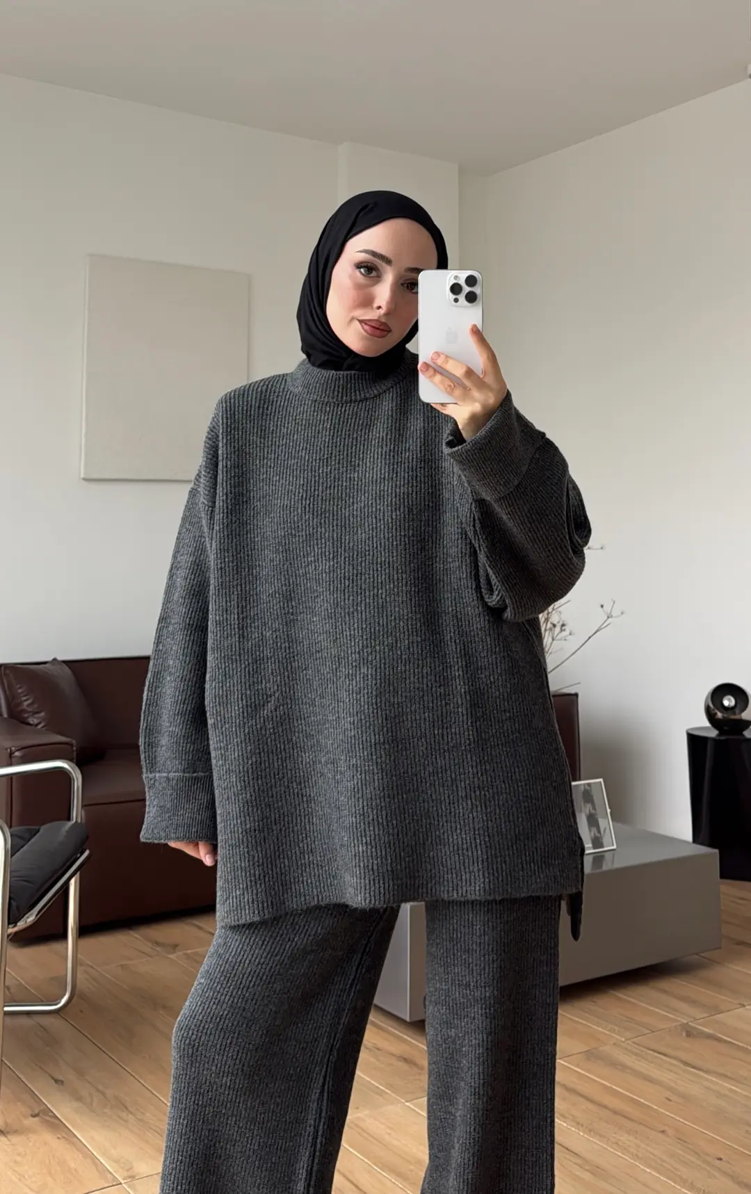 Fitilli Tok Kumaş Triko Takım Antrasit