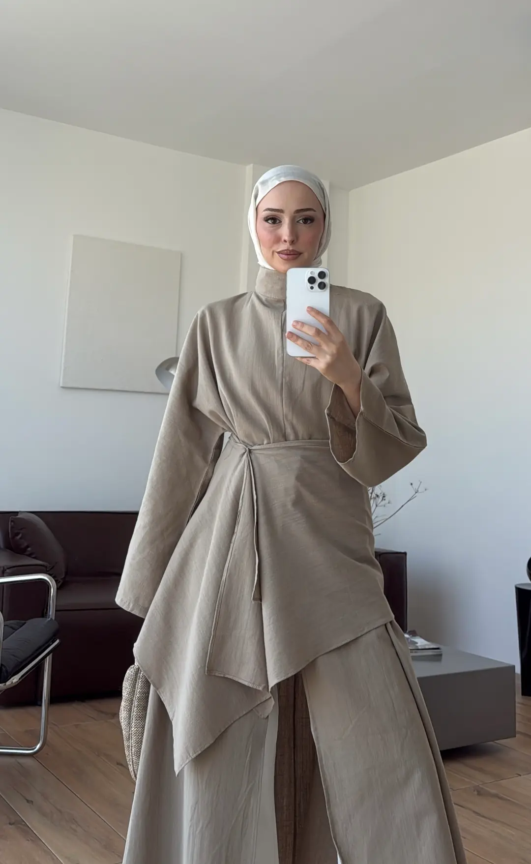 Sofia Yırtmaçlı Keten Tunik Haki