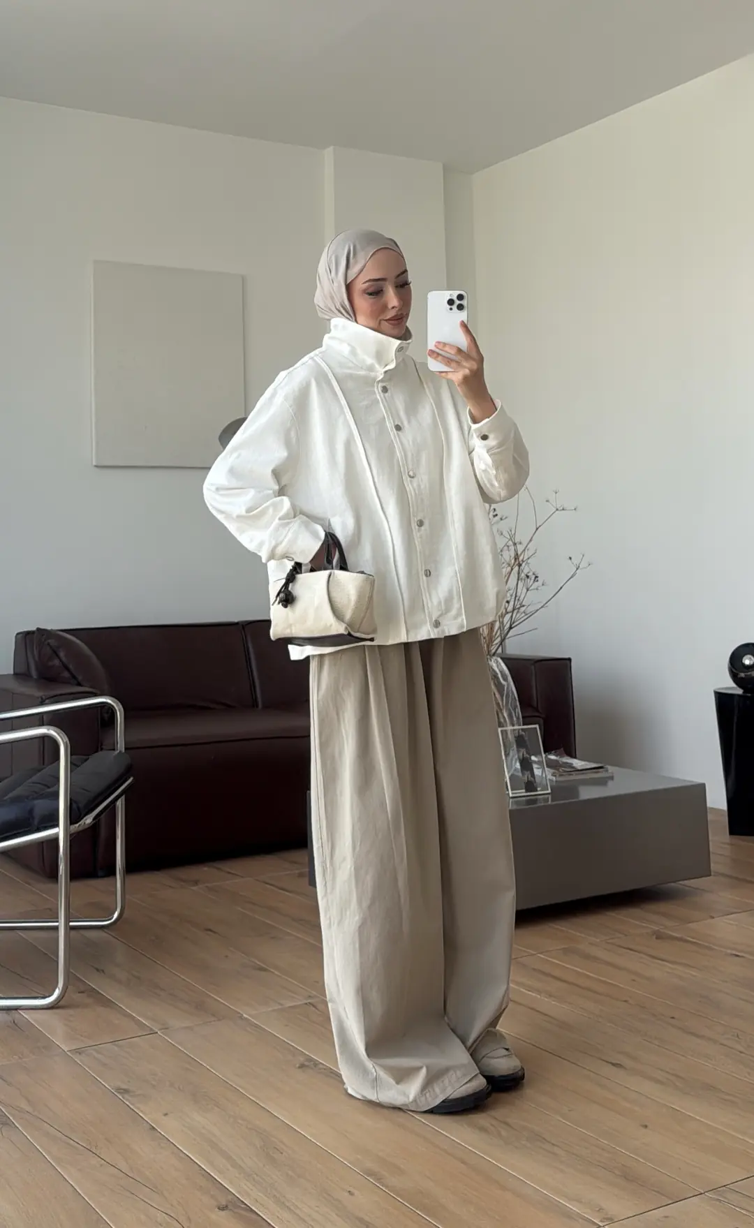 Keten Bomber Ceket Kırık Beyaz