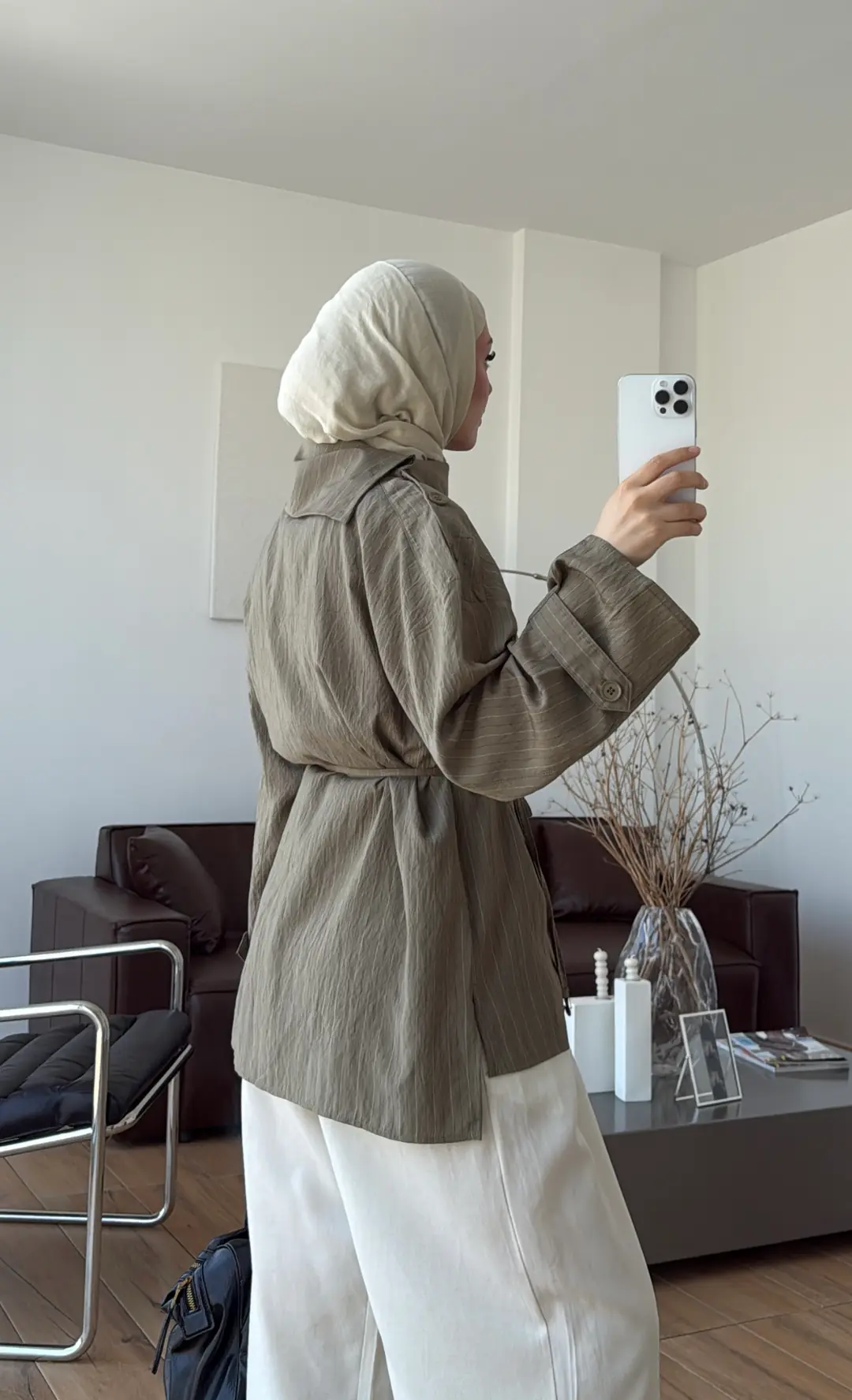 Yakası Düğme Detaylı Çizgili Gömlek Y.Yeşil