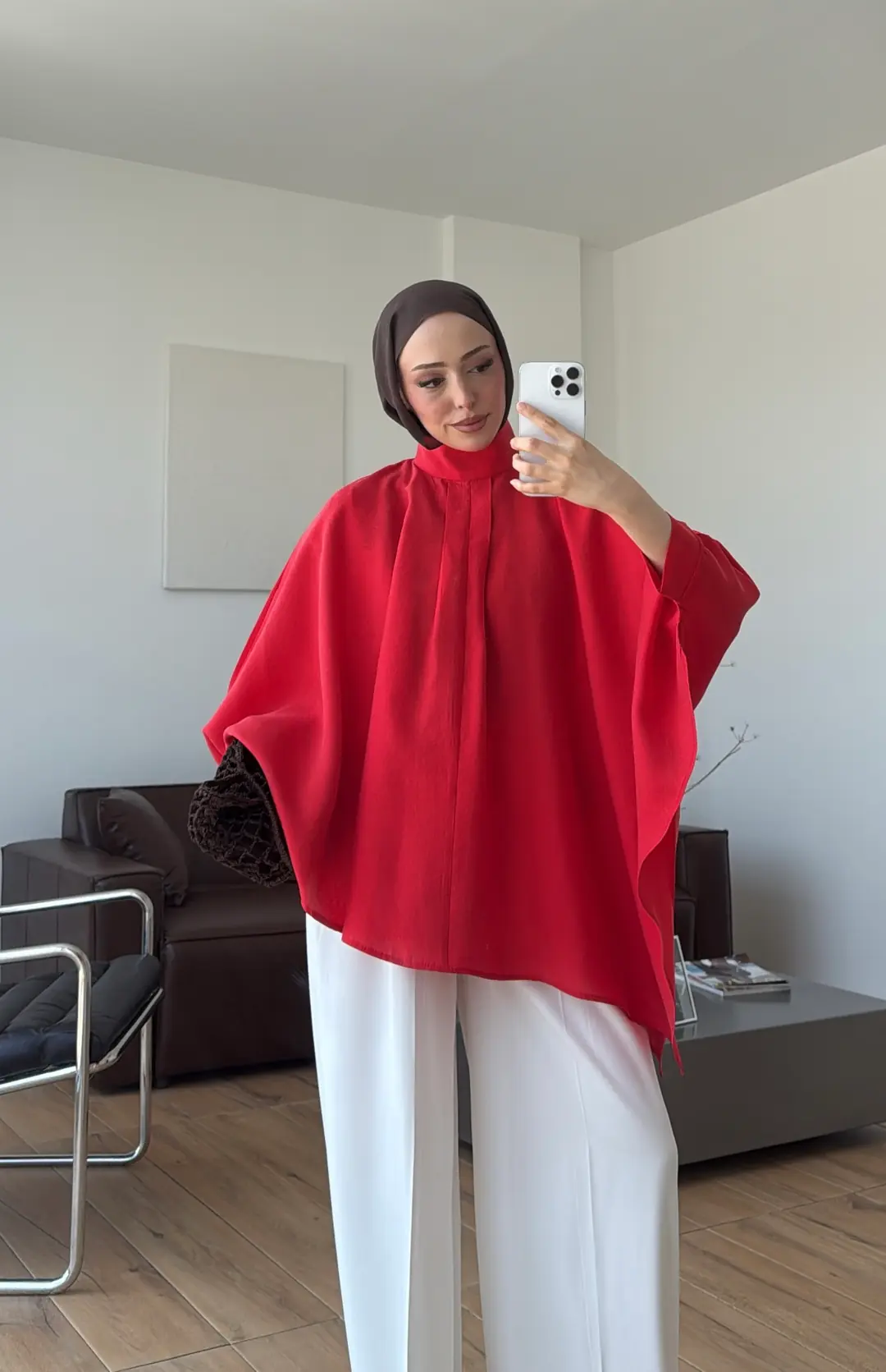 Dik Yaka Pelerin Bluz Kırmızı