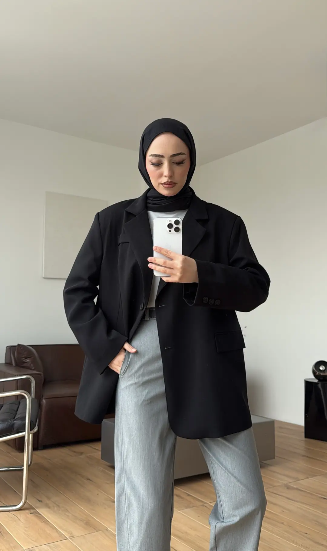 Oversize Çift Düğmeli Ceket Siyah