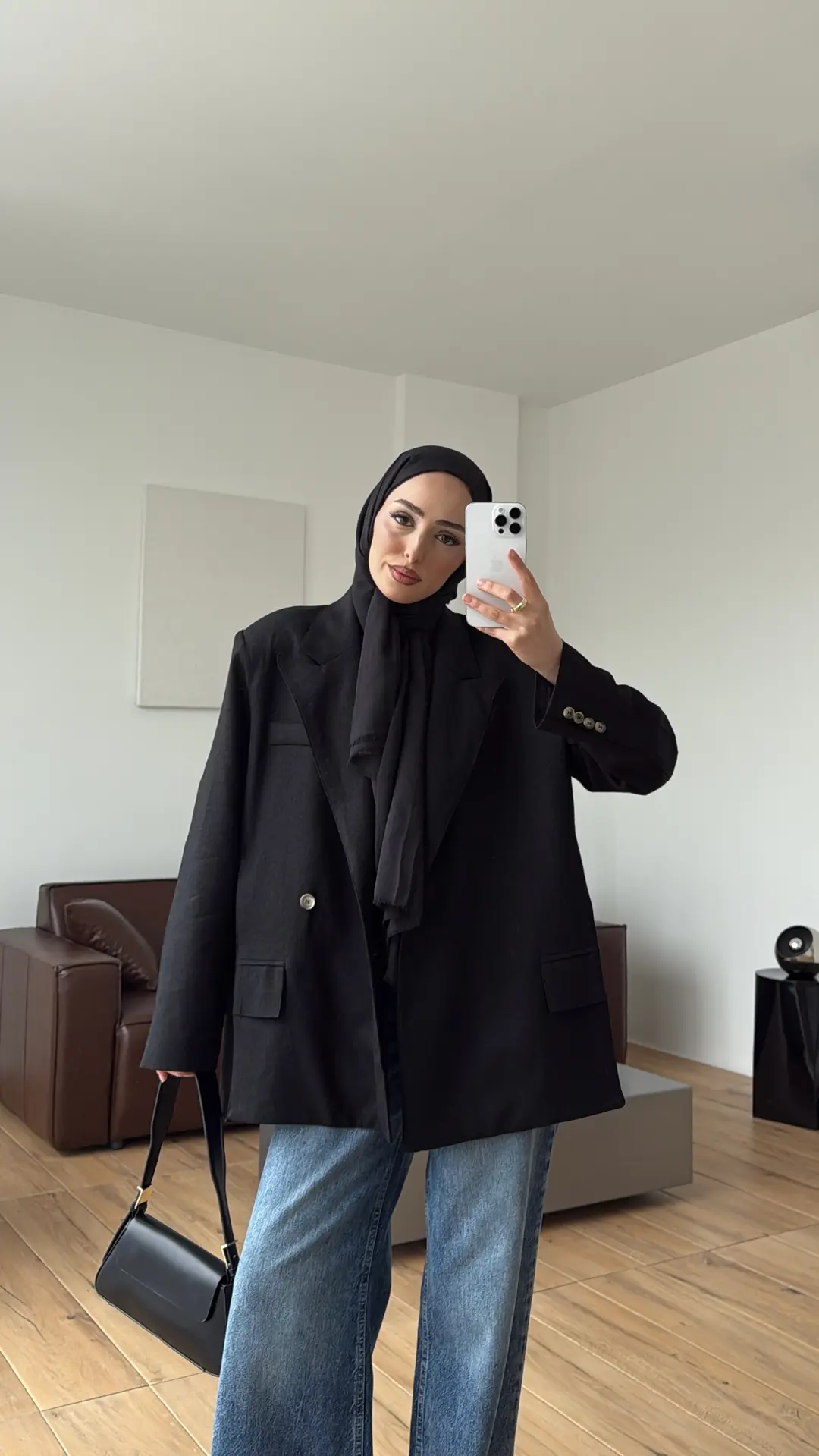 Keten Yırtmaç Detay Blazer Ceket Siyah