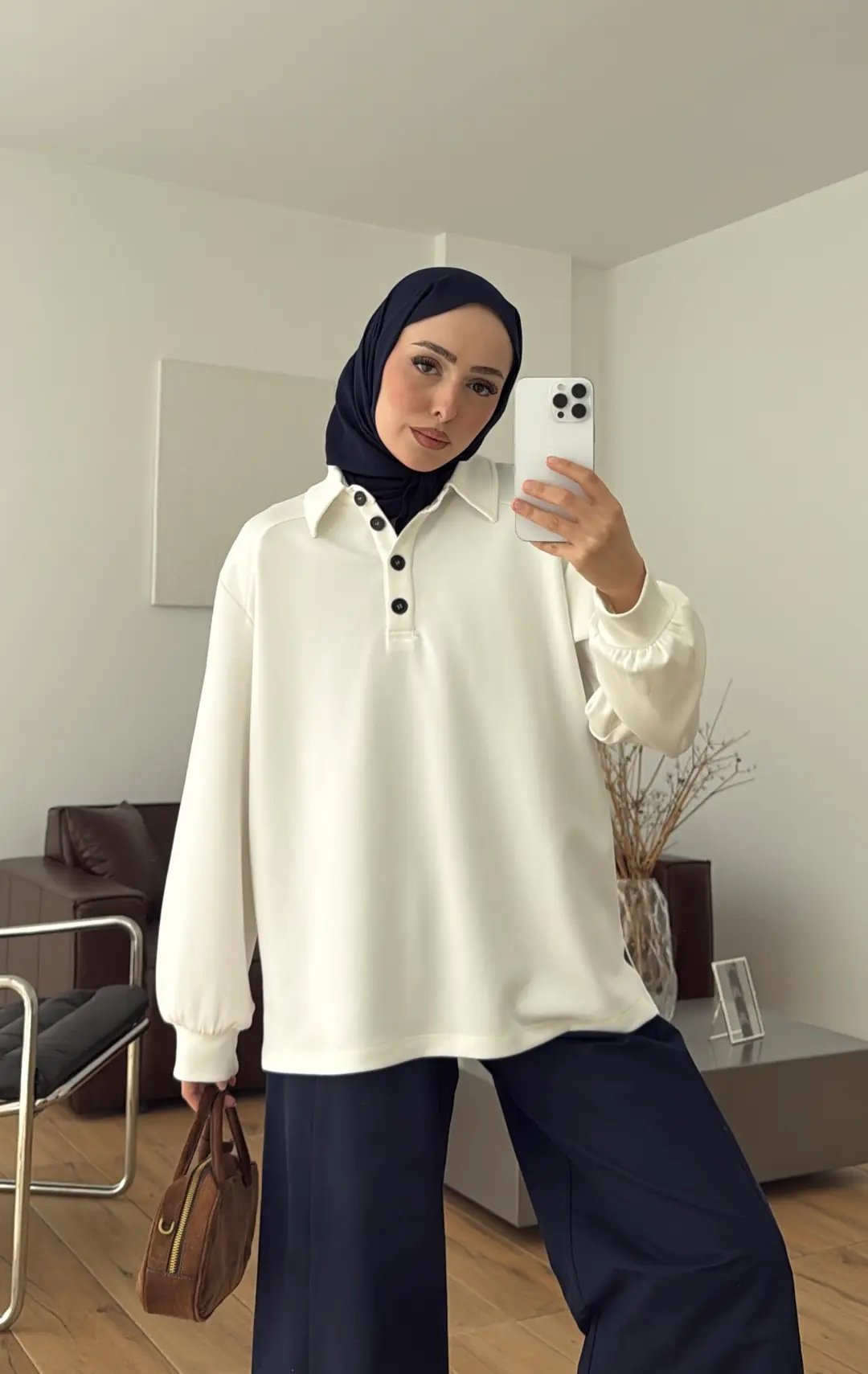 Vatkalı Polo Yaka Bluz Ekru