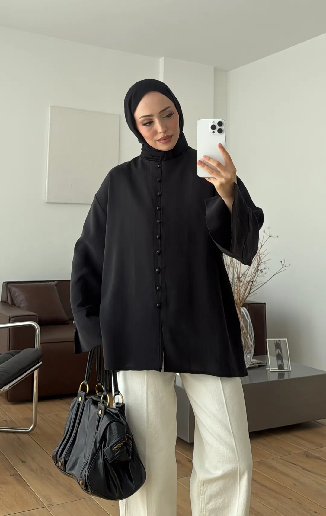Top Düğmeli Modal Bluz Siyah