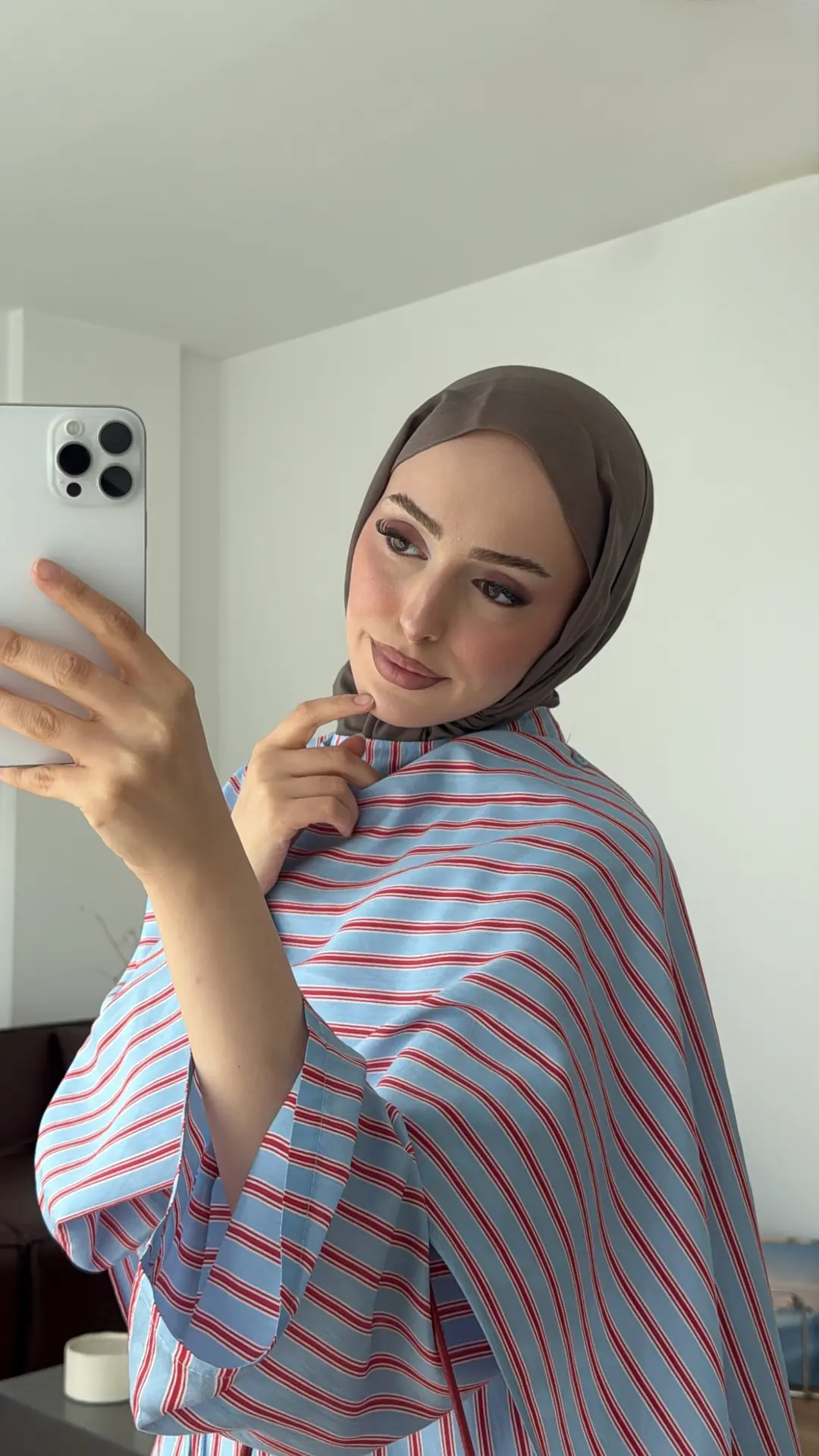 Şallı Çizgili Bluz Mavi