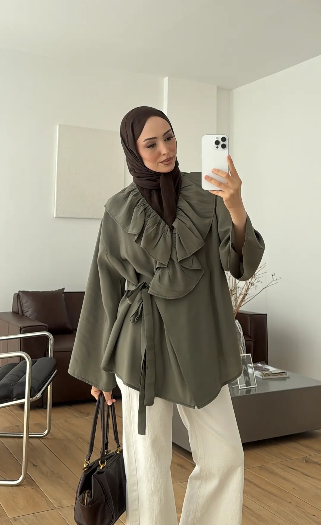 Fırfırlı ModaL Bluz Haki