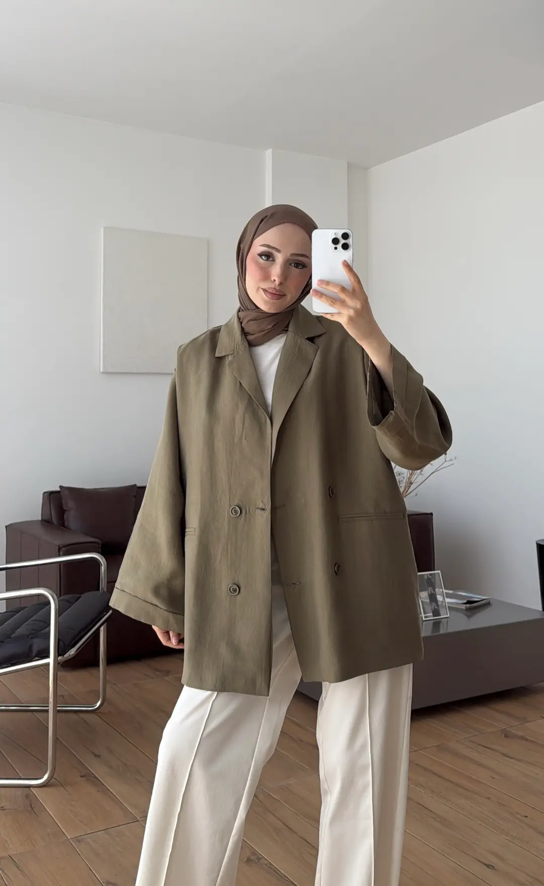 Kemerli Cepli Yazlık Ceket Haki