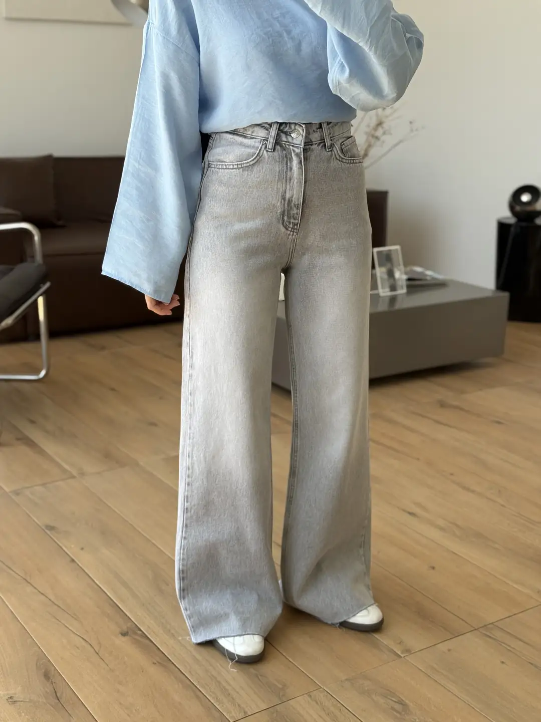 Wide Leg Acık Gri Jean