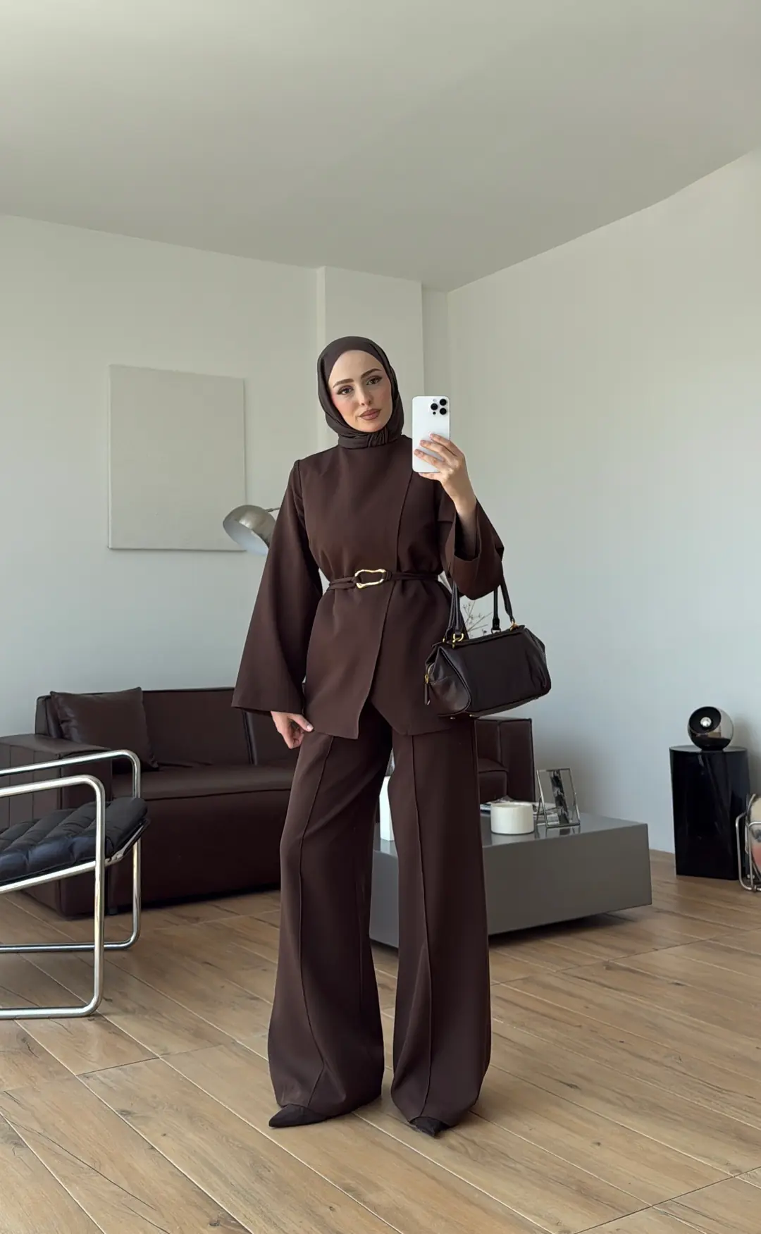 Ön Detaylı Pantolon Takım Kahve