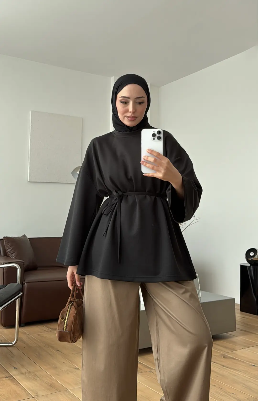 Seyyar Bağlamalı Oysho Kumaş Tunik Siyah