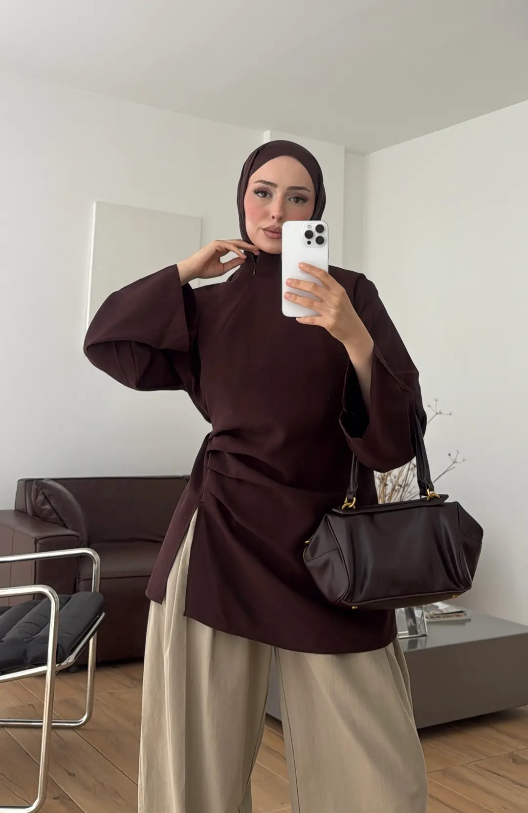 Modal Tasarım Bluz Kahve