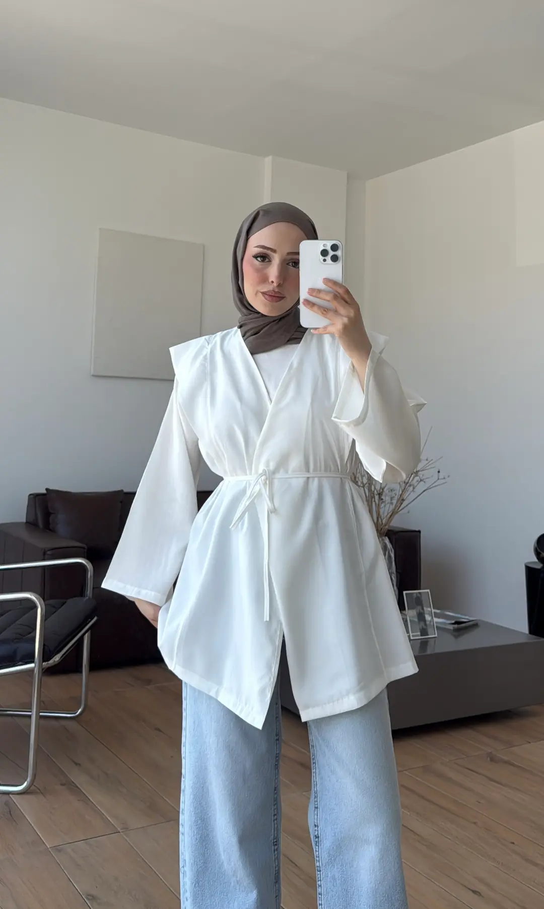 Omuz Detay Bağcıklı Tunik Beyaz