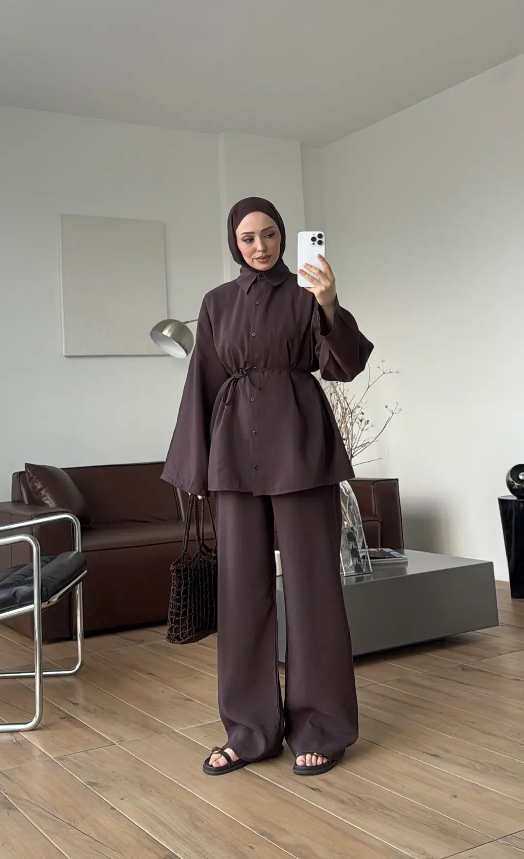 Tencel Bağlamalı Takım Kahve
