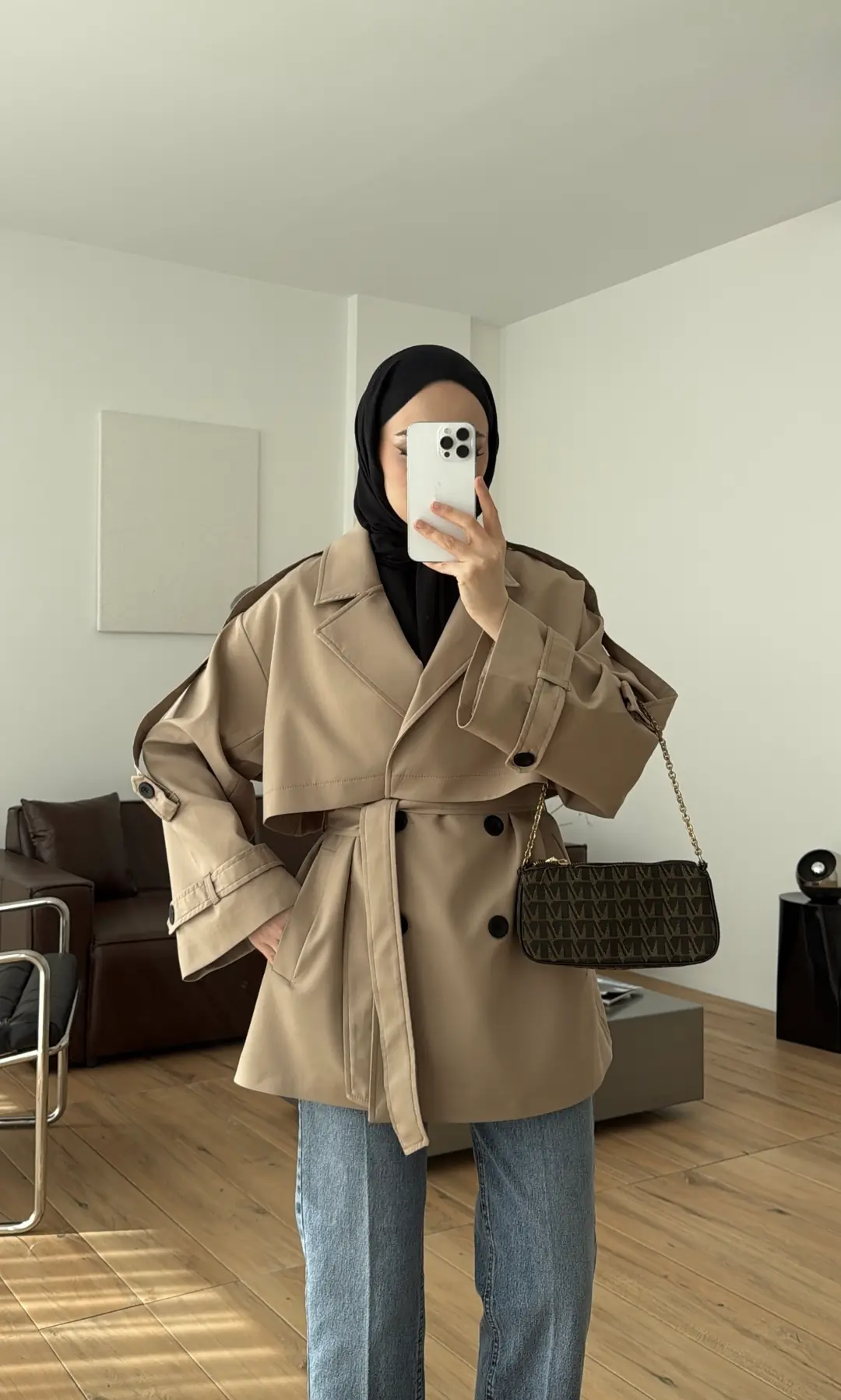 Kısa Trenç Camel