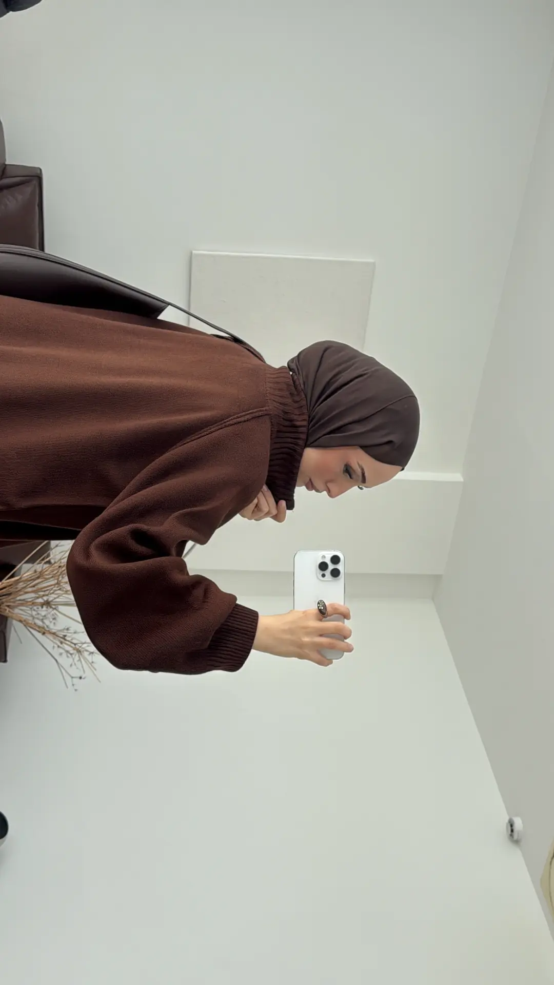 Çift Fermuarlı Triko Hırka Kahve