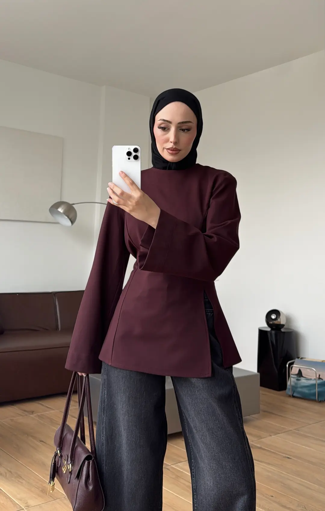 Vatkalı Yırtmaç Detay Bluz Mürdüm