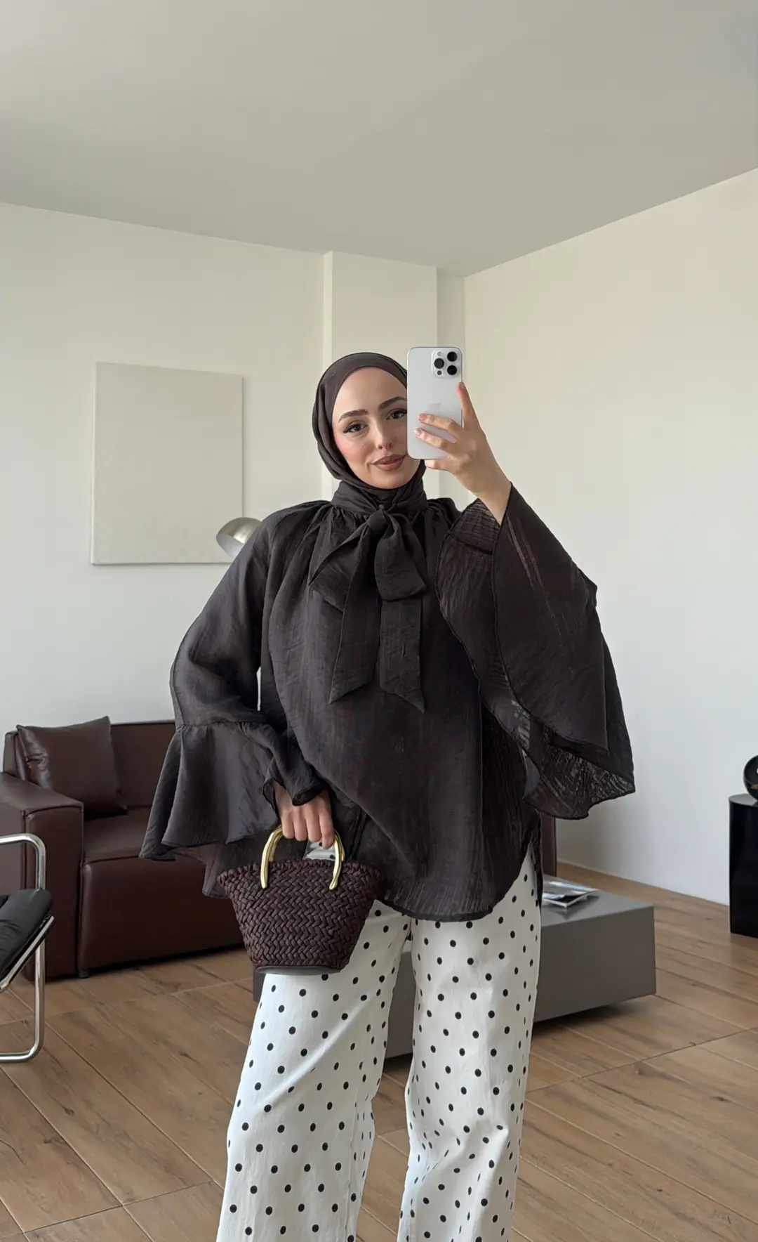 Kolları Volanlı Gömlek Kahve