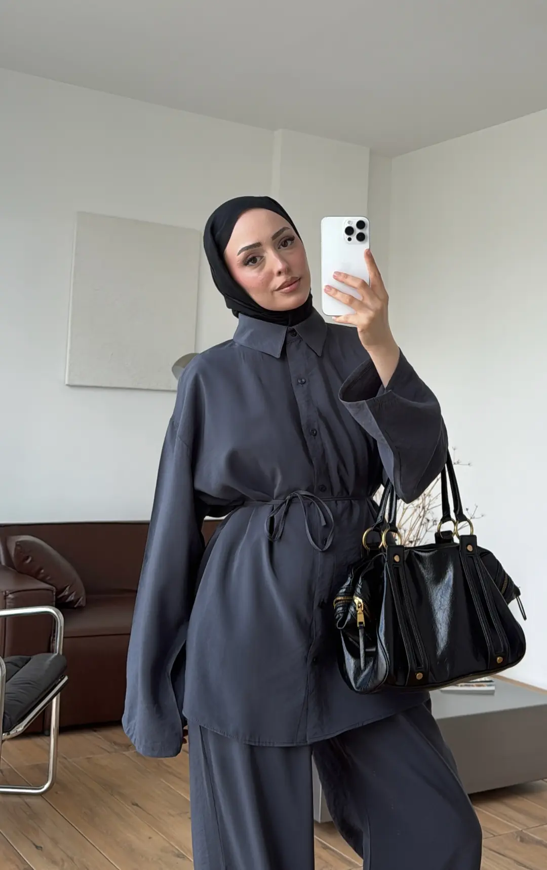 Tencel Bağlamalı Takım Gri