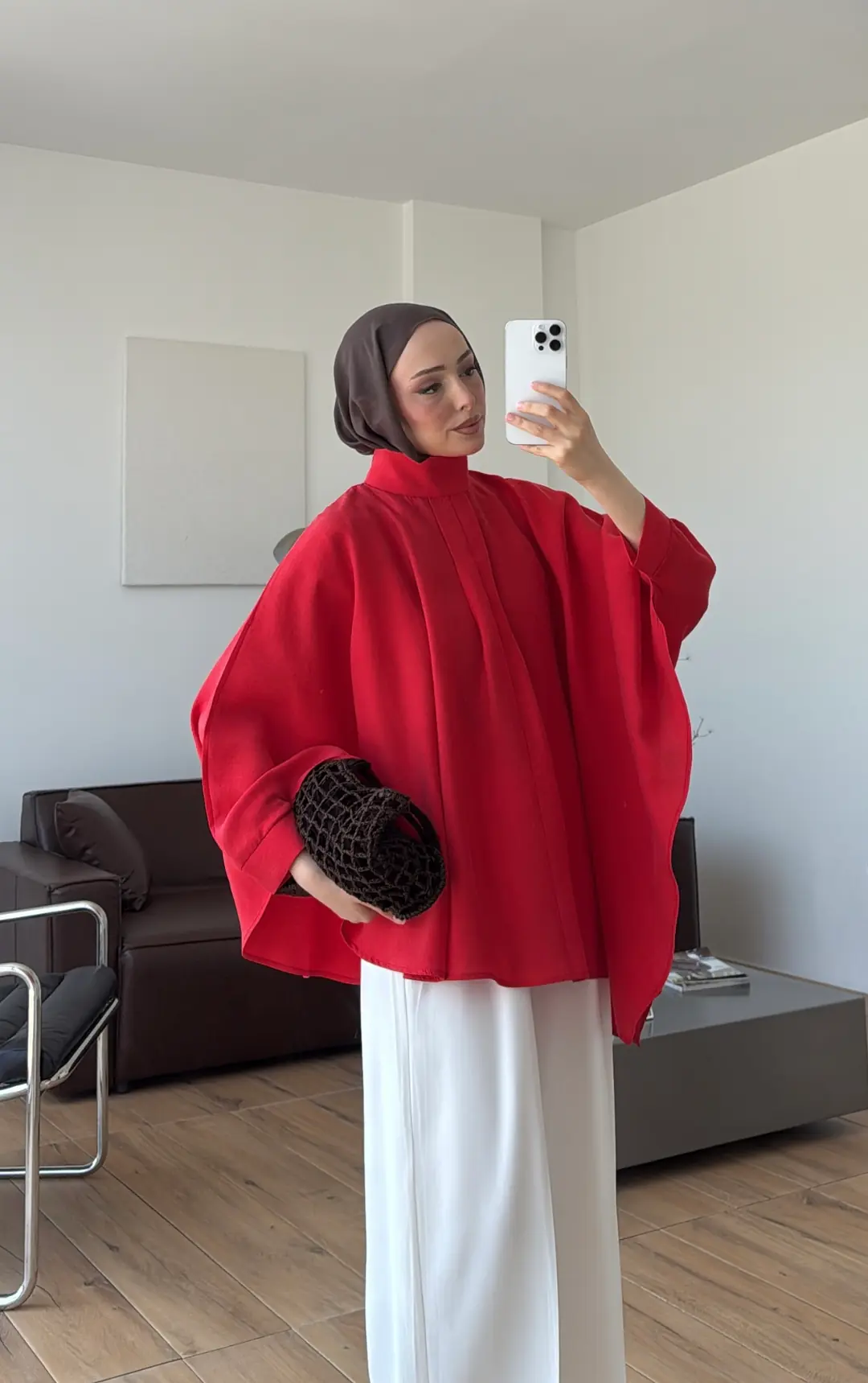 Dik Yaka Pelerin Bluz Kırmızı