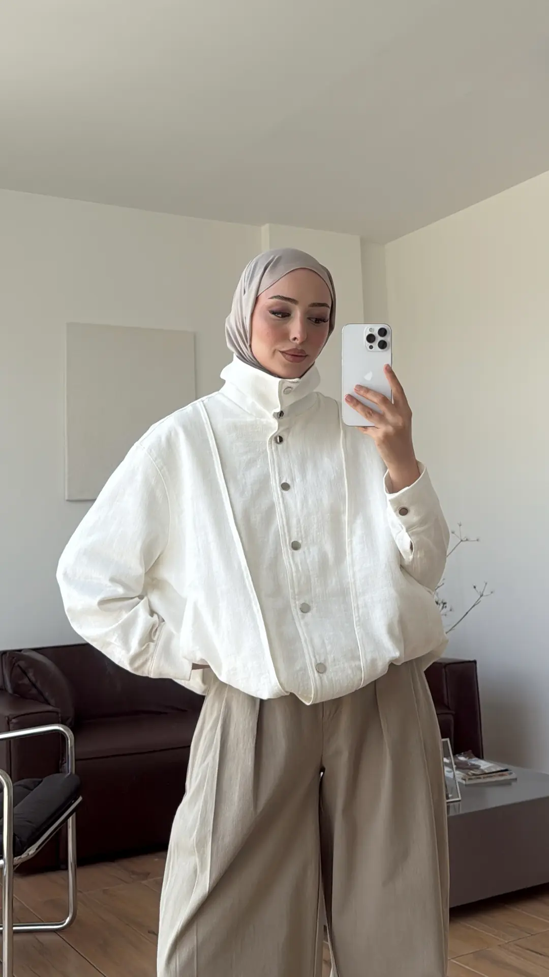 Keten Bomber Ceket Kırık Beyaz