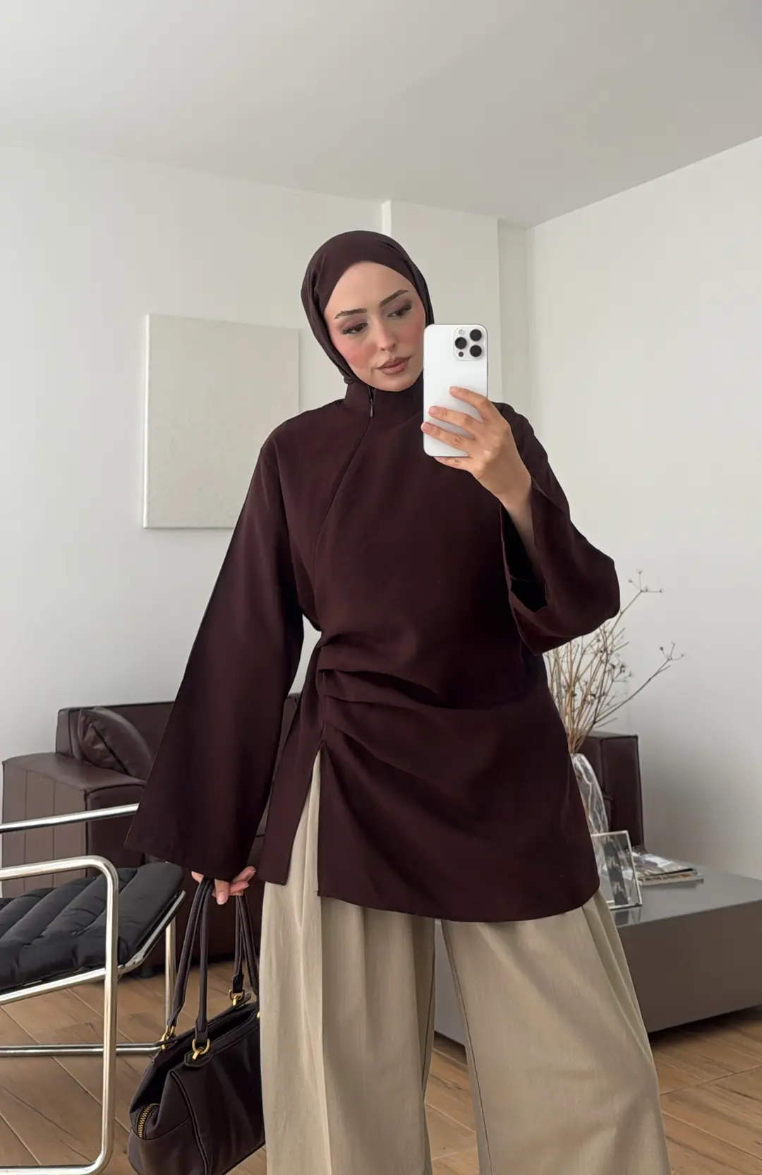 Modal Tasarım Bluz Kahve