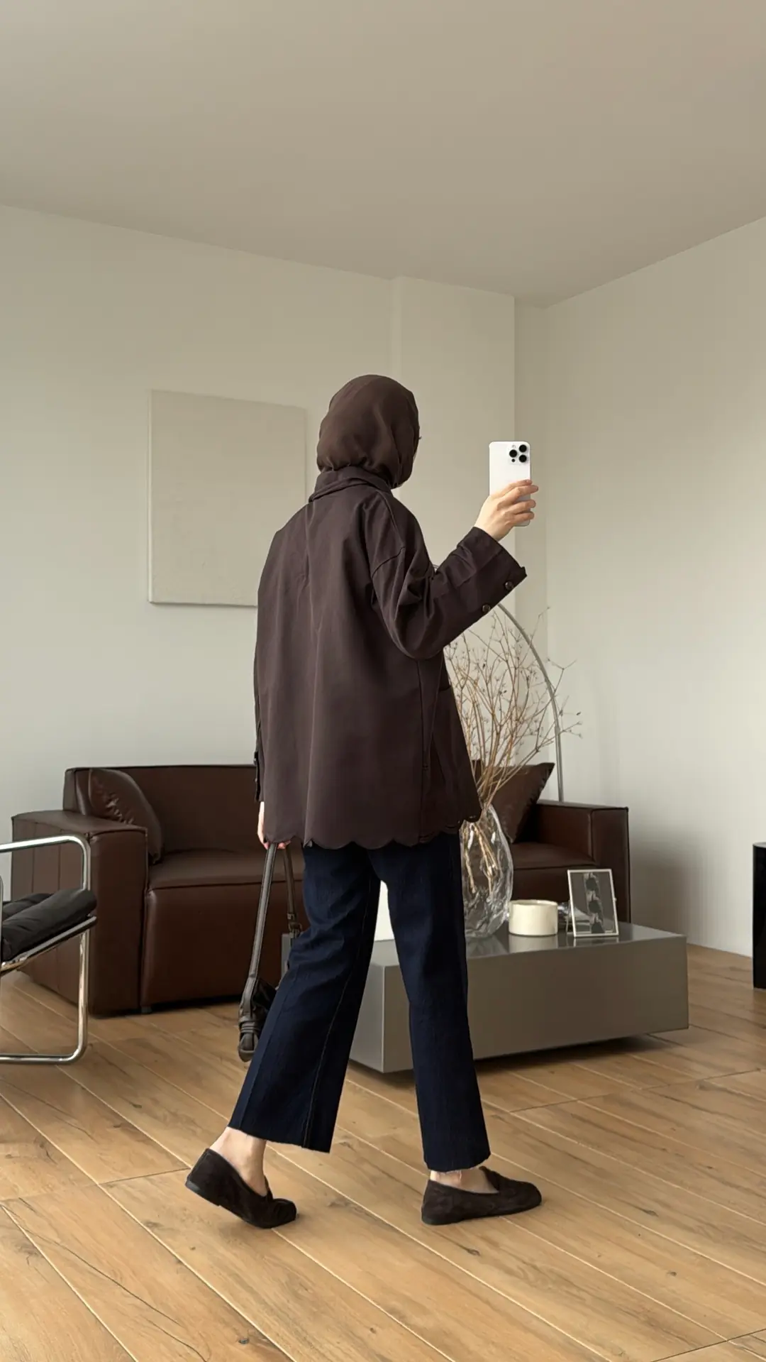 Nakışlı Cepli Gabardin Ceket Kahve