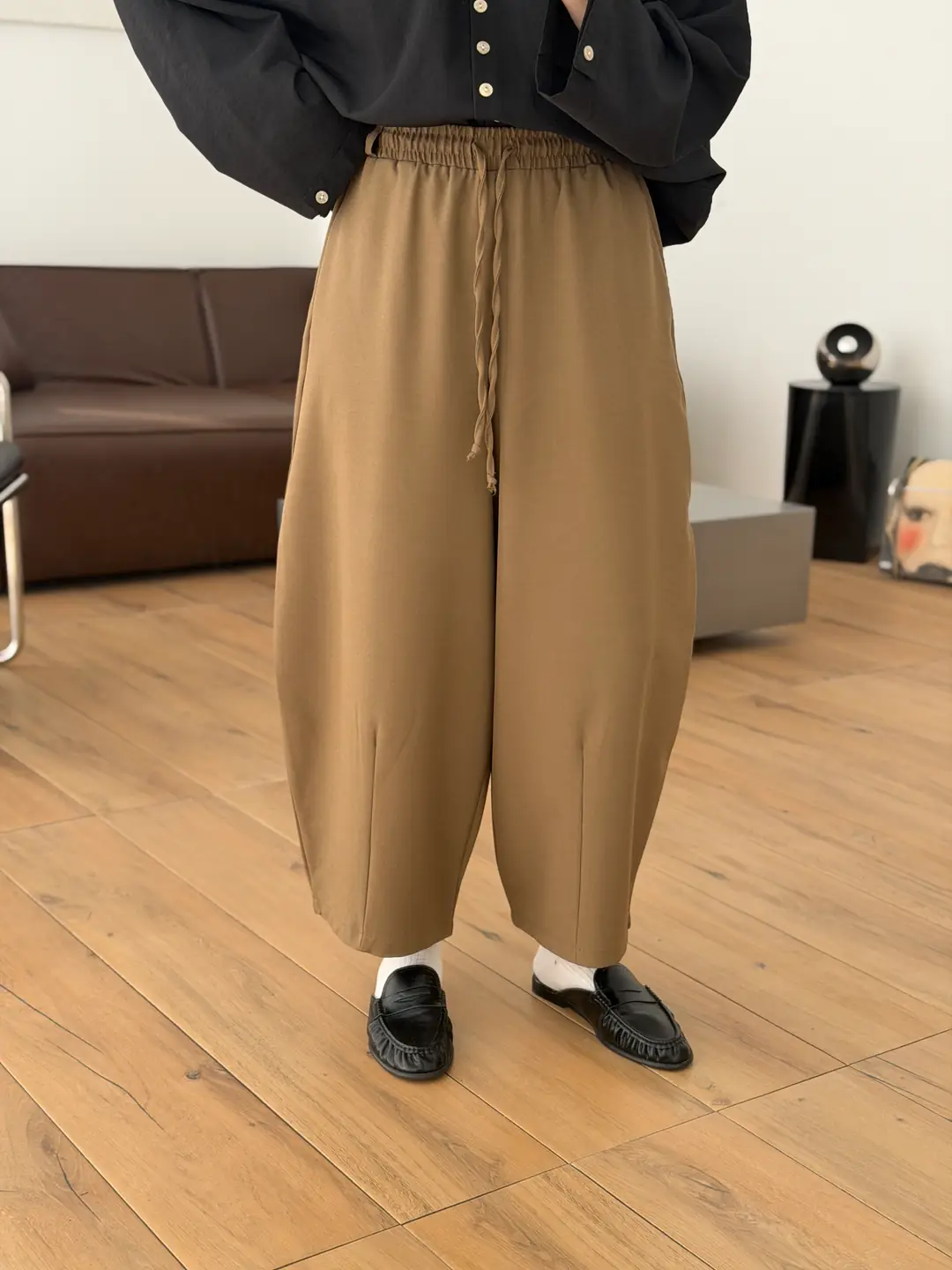 Beli Lastikli Baggy Pantolon Camel