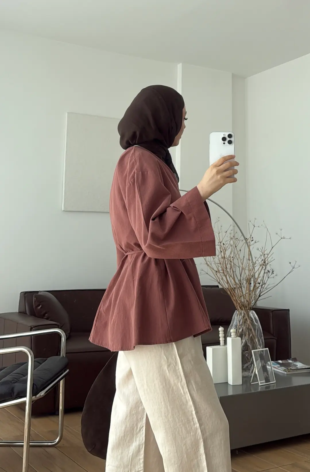Volanlı Belden İpli Tunik Kiremit