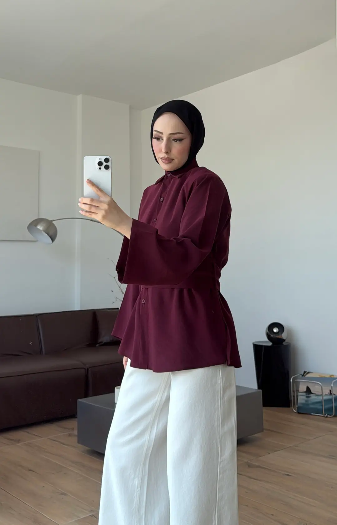 Kalın Kemerli Modal Gömlek Bordo