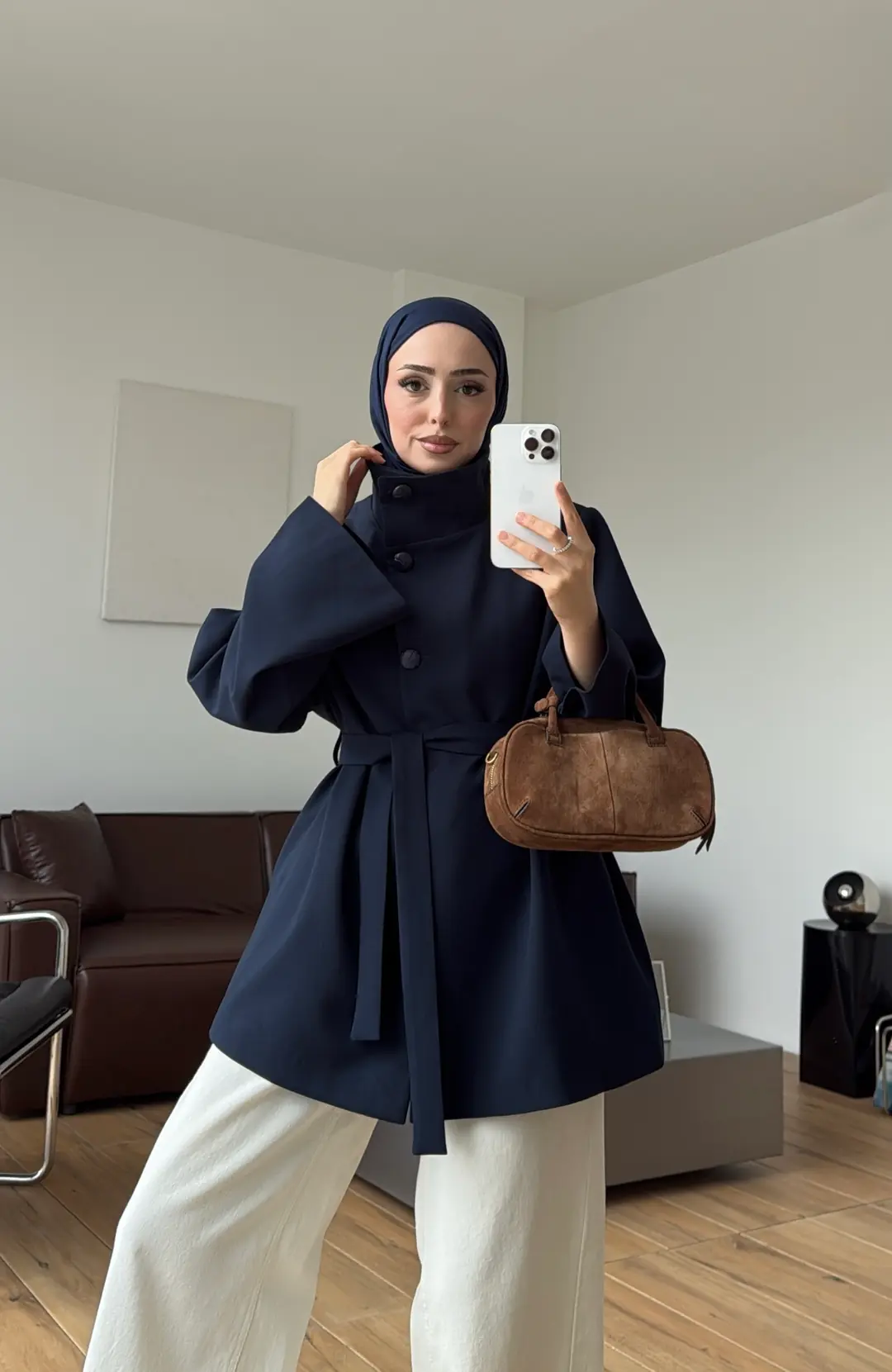 Geniş Kol Kuşaklı Ceket Lacivert