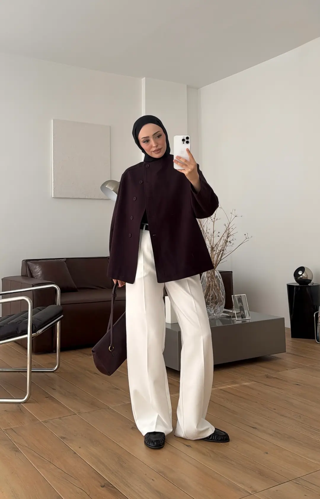 Bağcıklı Dik Yaka Ceket Mürdüm