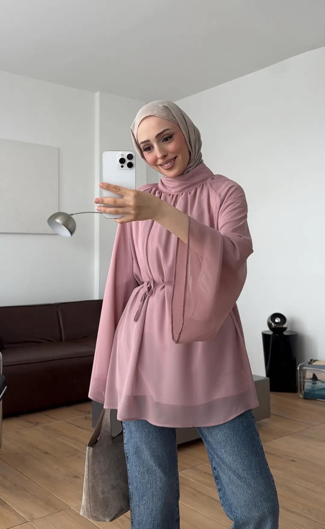 Şifon Dökümlü Bluz Krem Pudra