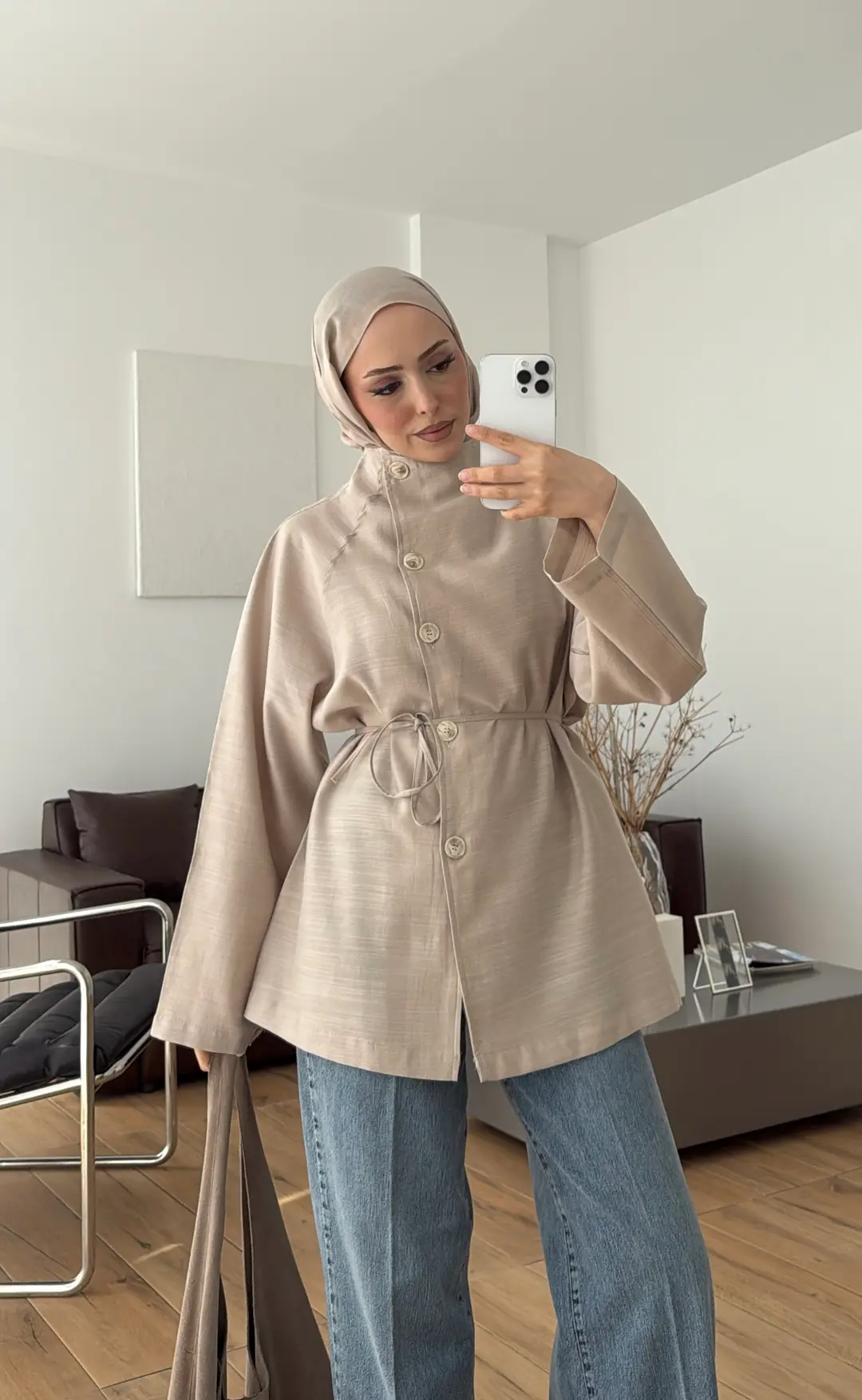 Dik Yaka Yazlık Ceket Acık Vizon