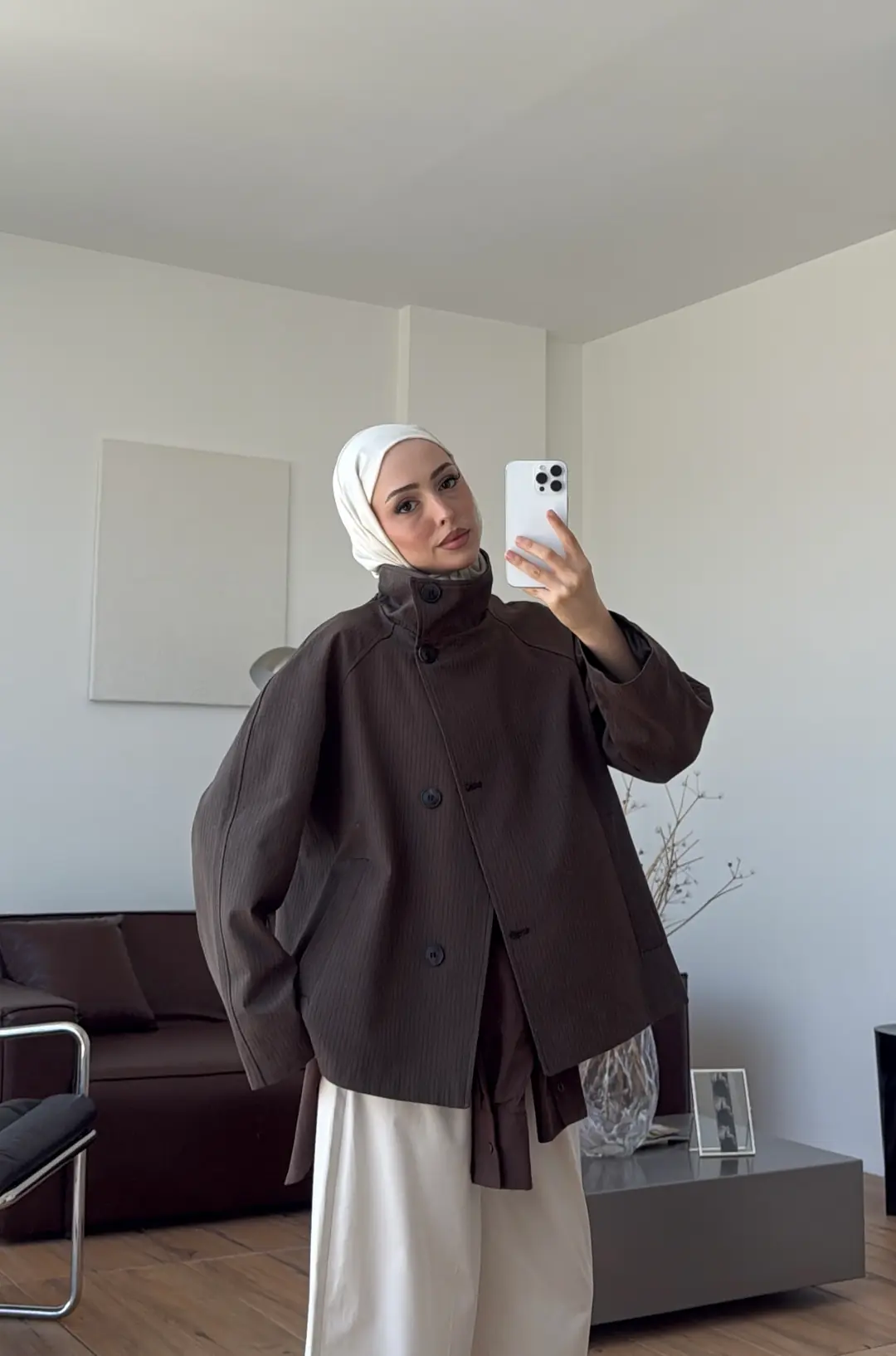 Ekose Düğme Detay Trenc Kahve