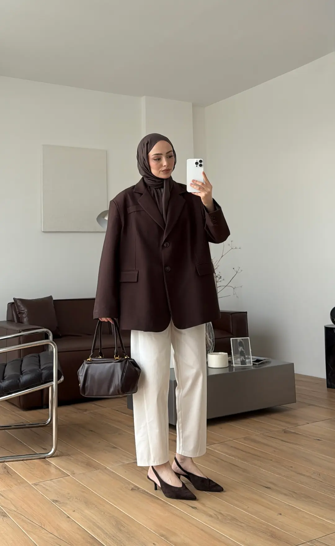 Oversize Keten Ceket Kahve