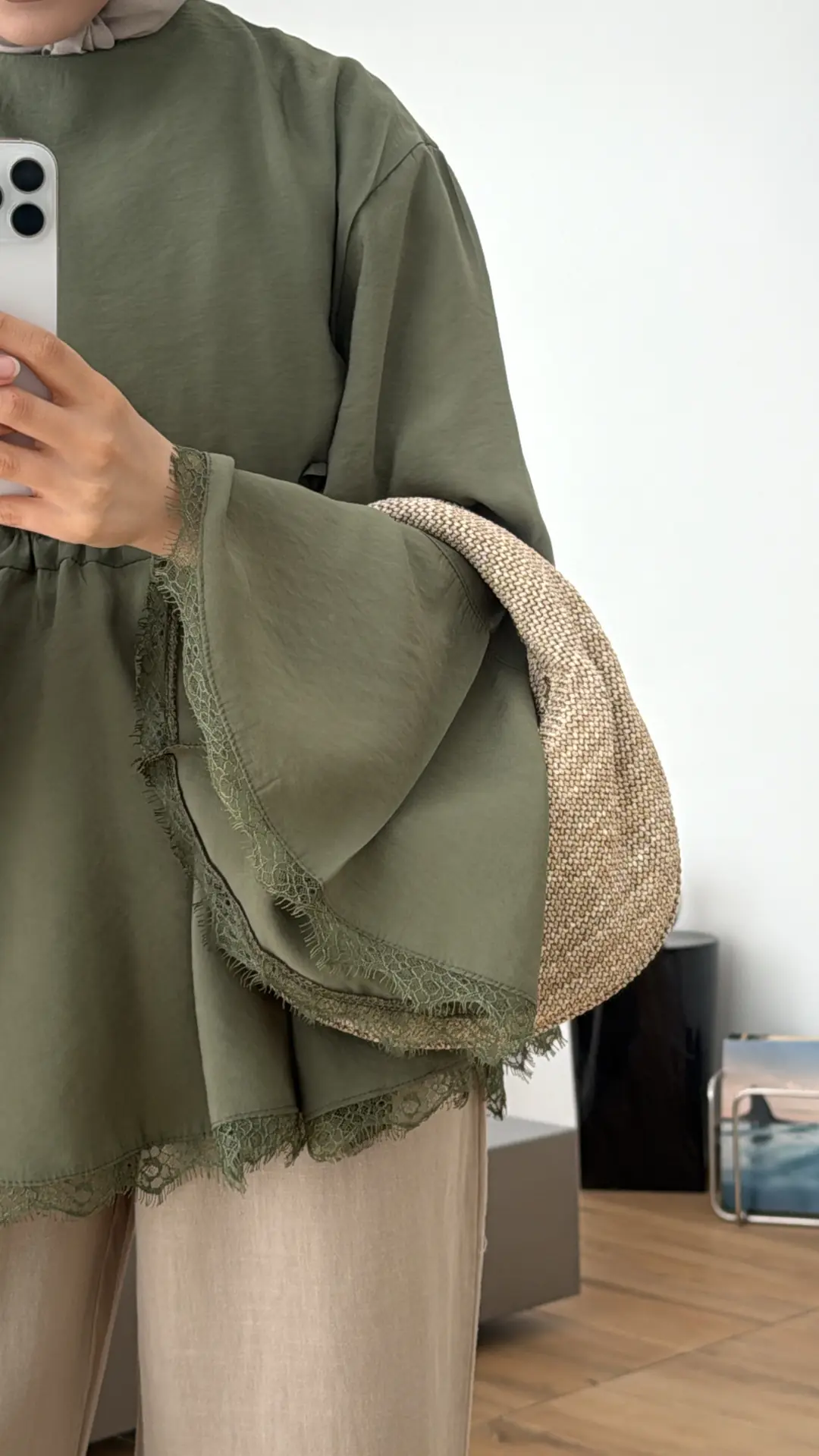 Lace Bel Detay Tunik Haki